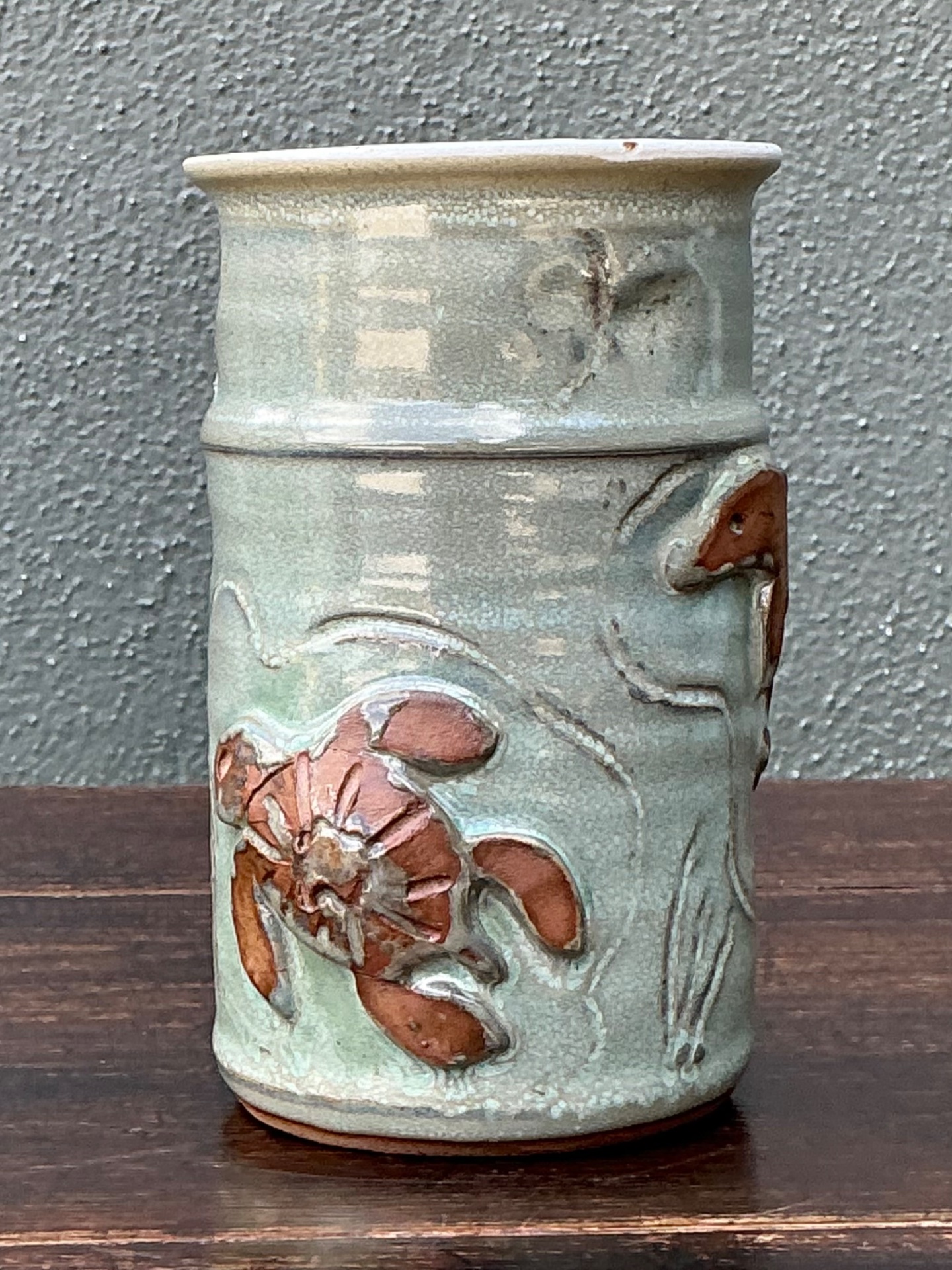 Handcrafted Sea Life Motif Ceramic Vase - Back view