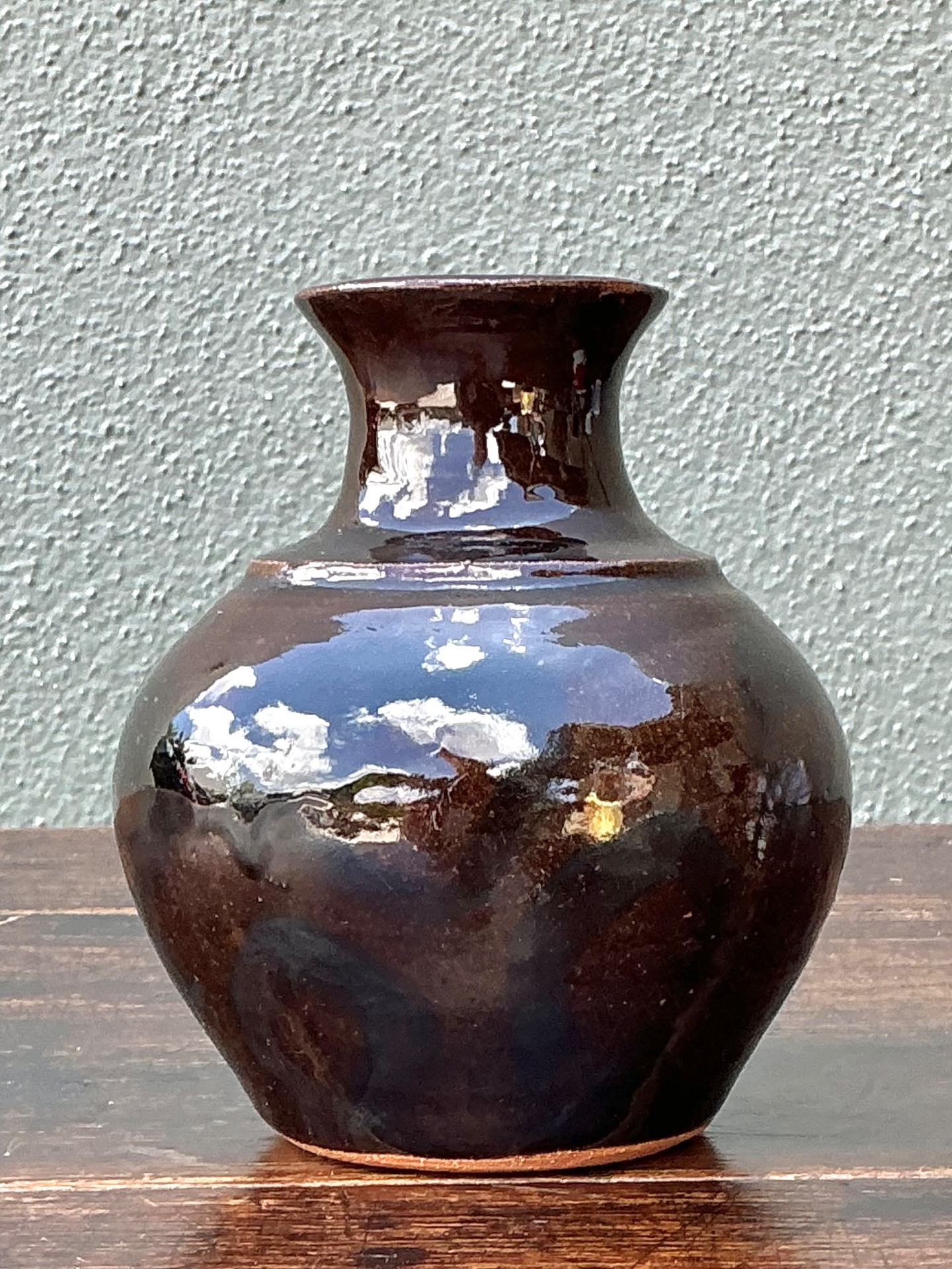 Solomon Signed Brown Ceramic Vase - Back view