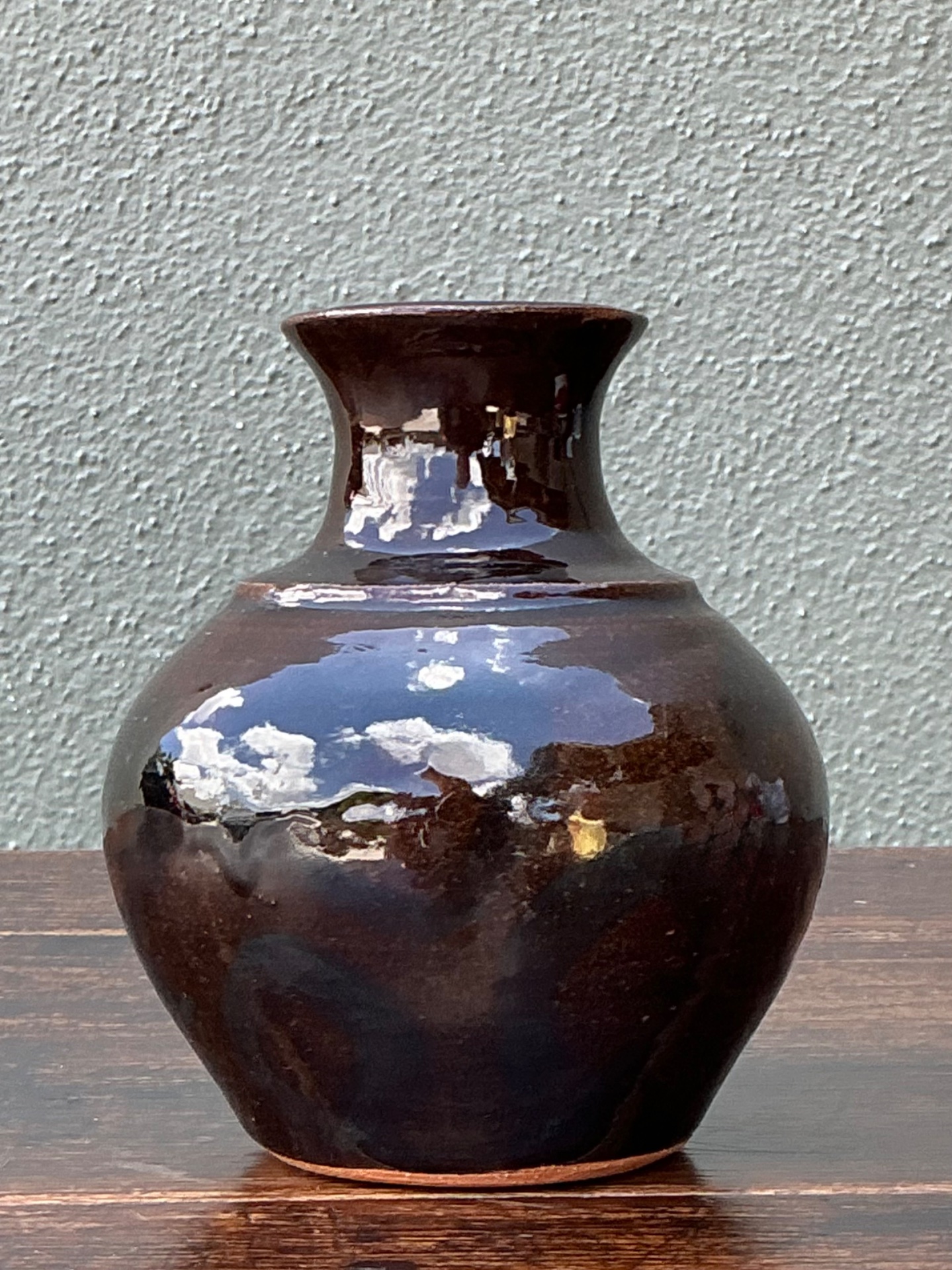 Solomon Signed Brown Ceramic Vase - Top view