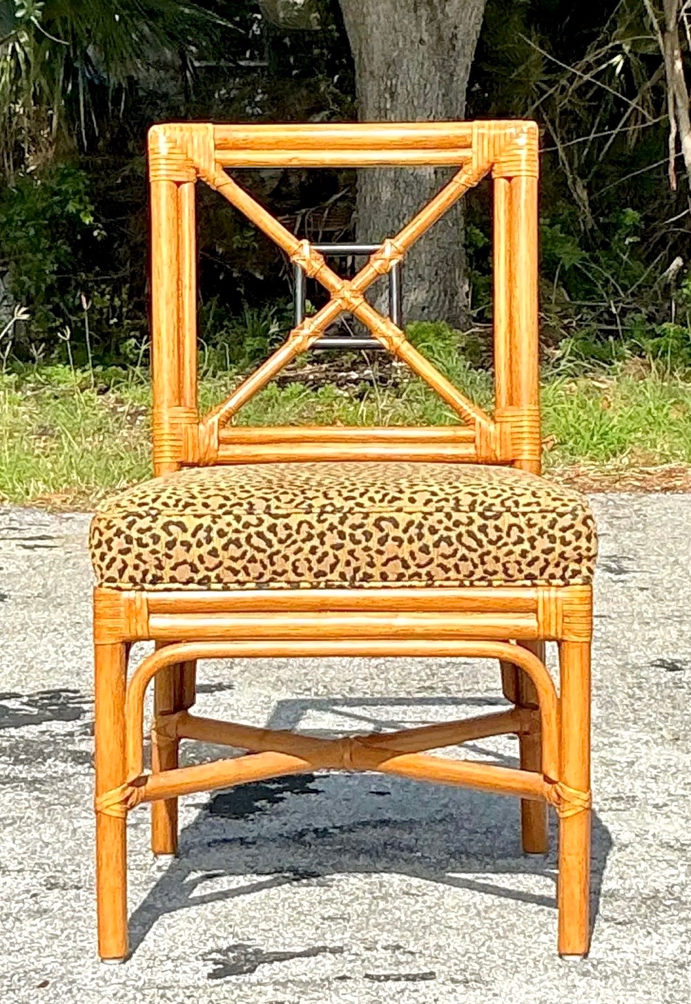 Vintage Coastal Target Back Rattan Chair - Side view
