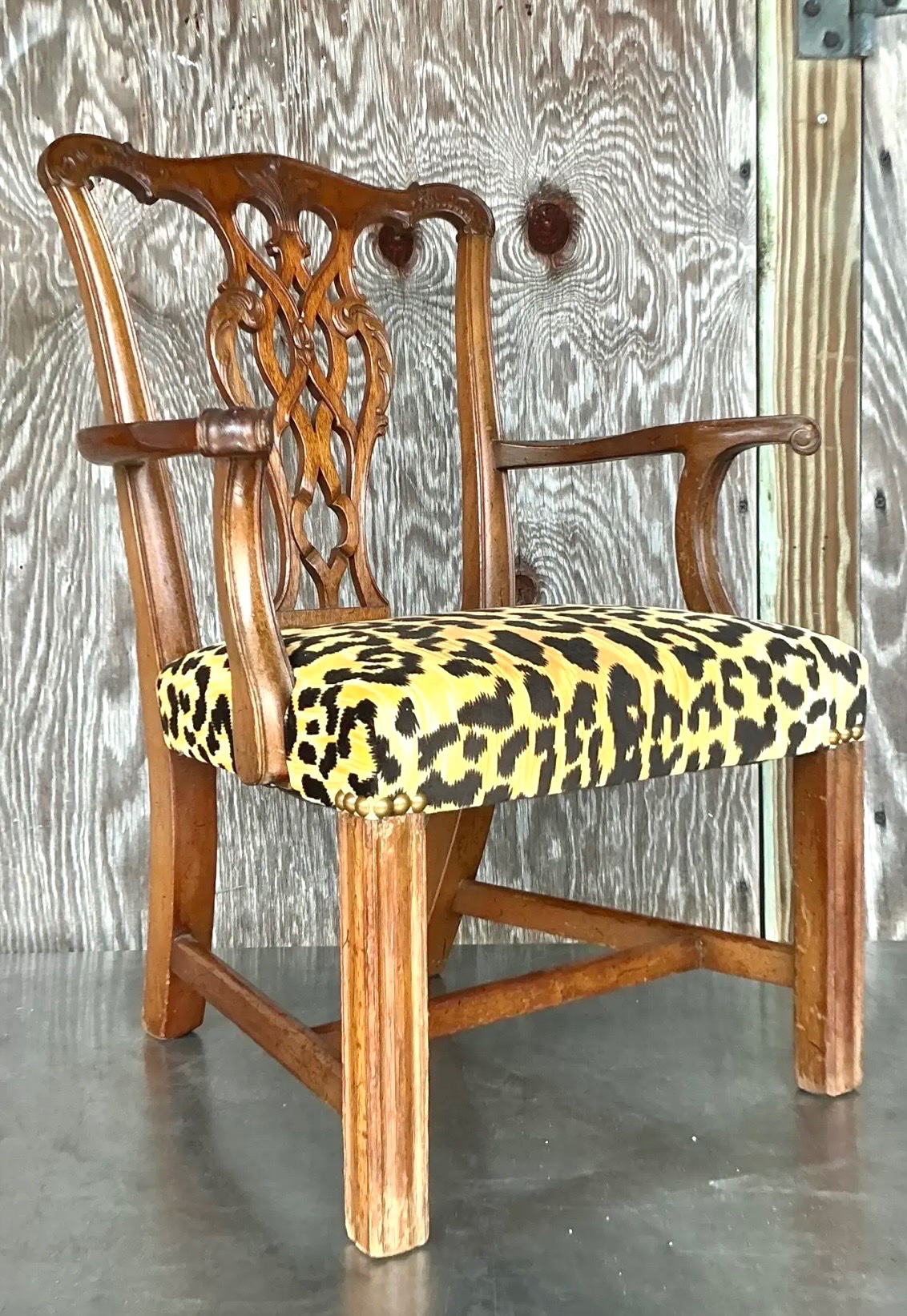 Vintage Boho Leopard Chippendale Petite Salon Chair - Back view