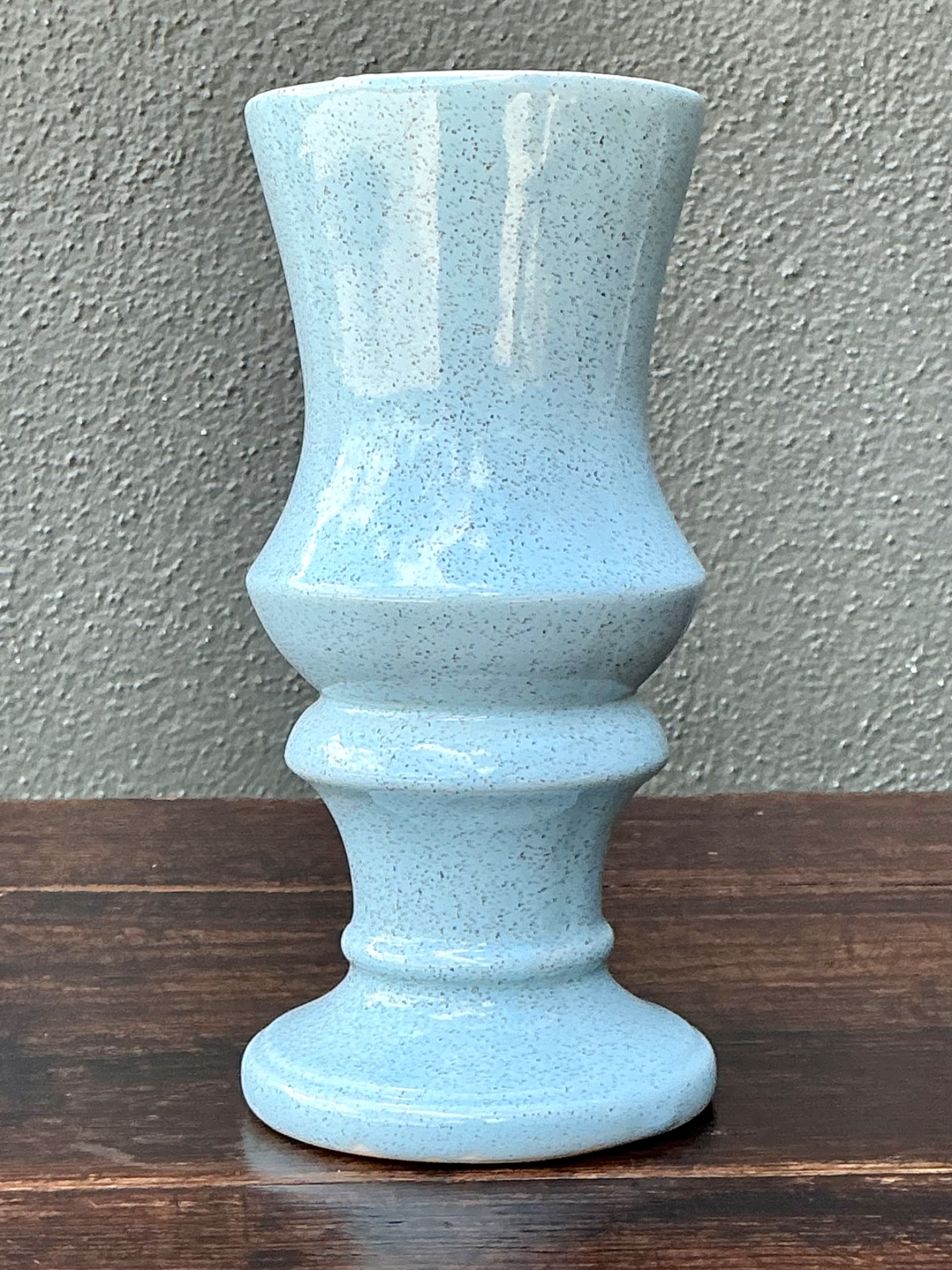 Vintage Speckled Blue Ceramic Vase - Back view