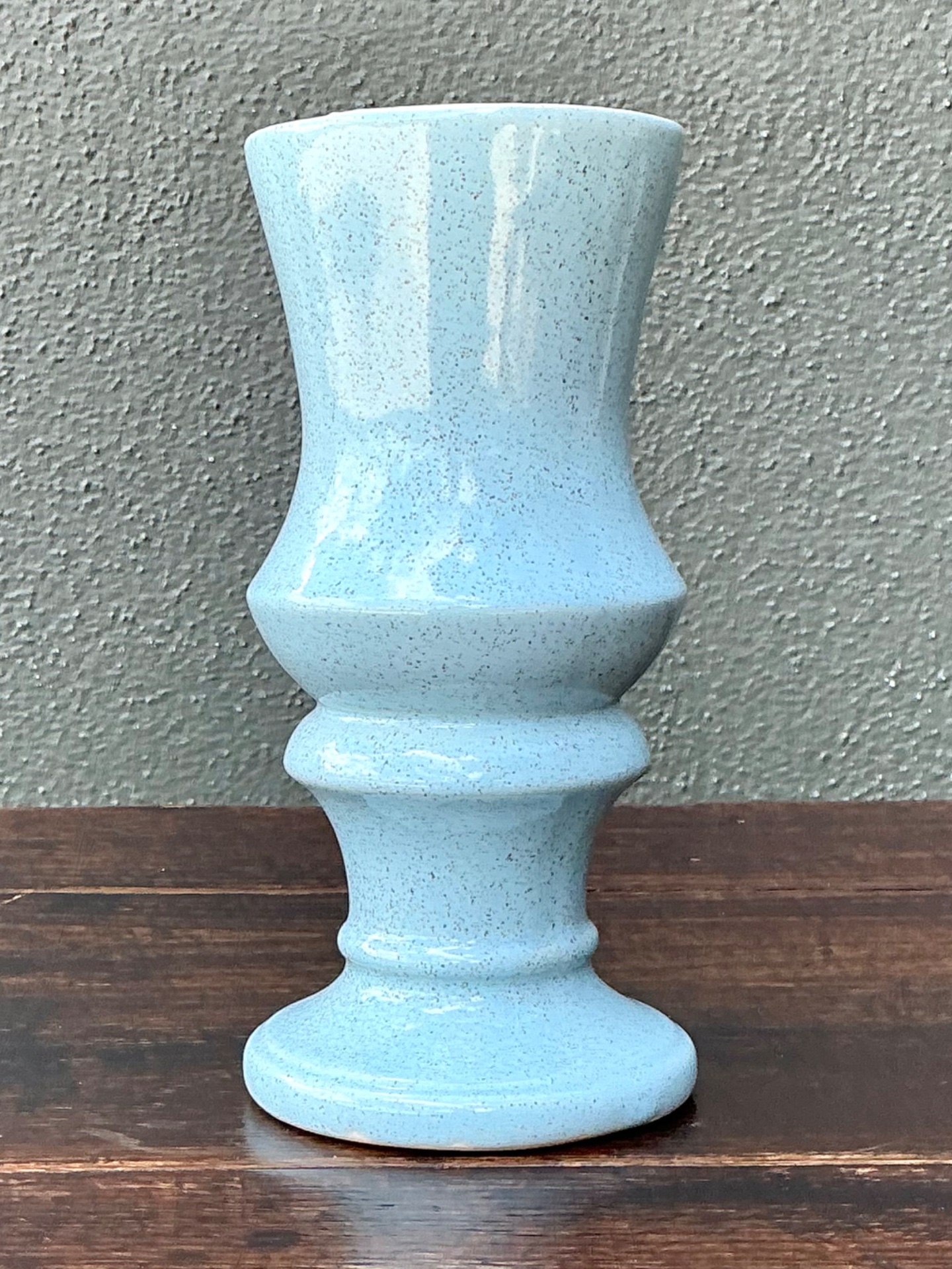 Vintage Speckled Blue Ceramic Vase - Side view