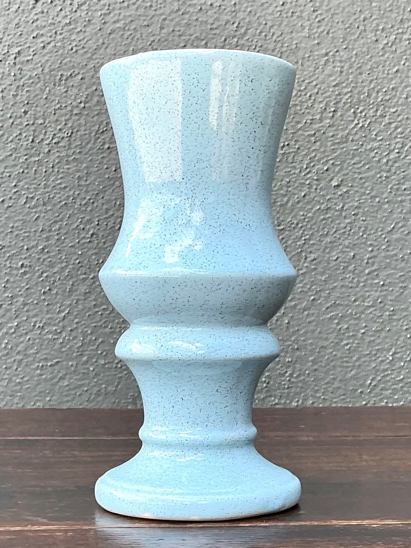 Vintage Speckled Blue Ceramic Vase - Top view