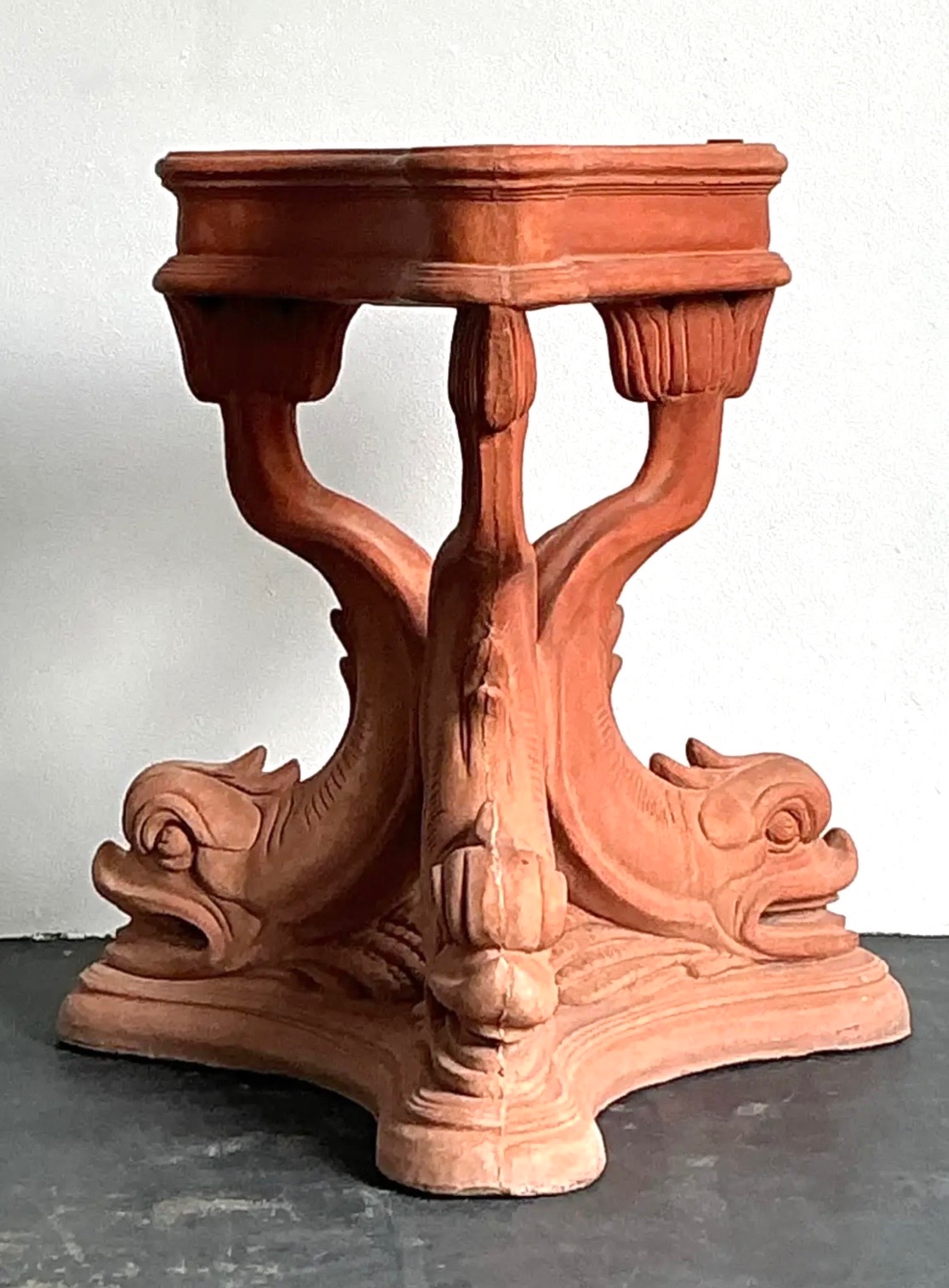 Vintage Cast Concrete Koi Table Pedestal - Back view