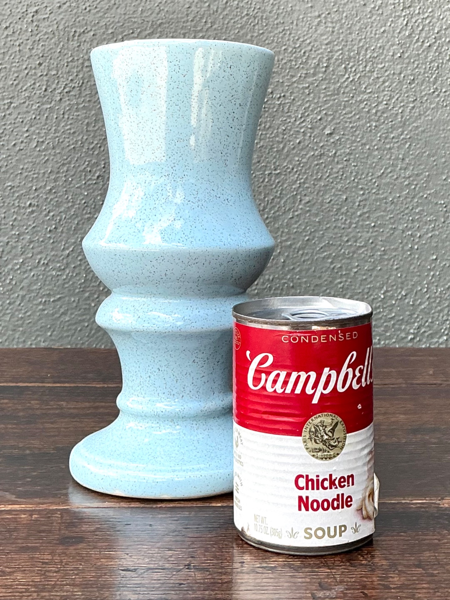 Vintage Speckled Blue Ceramic Vase - Top view