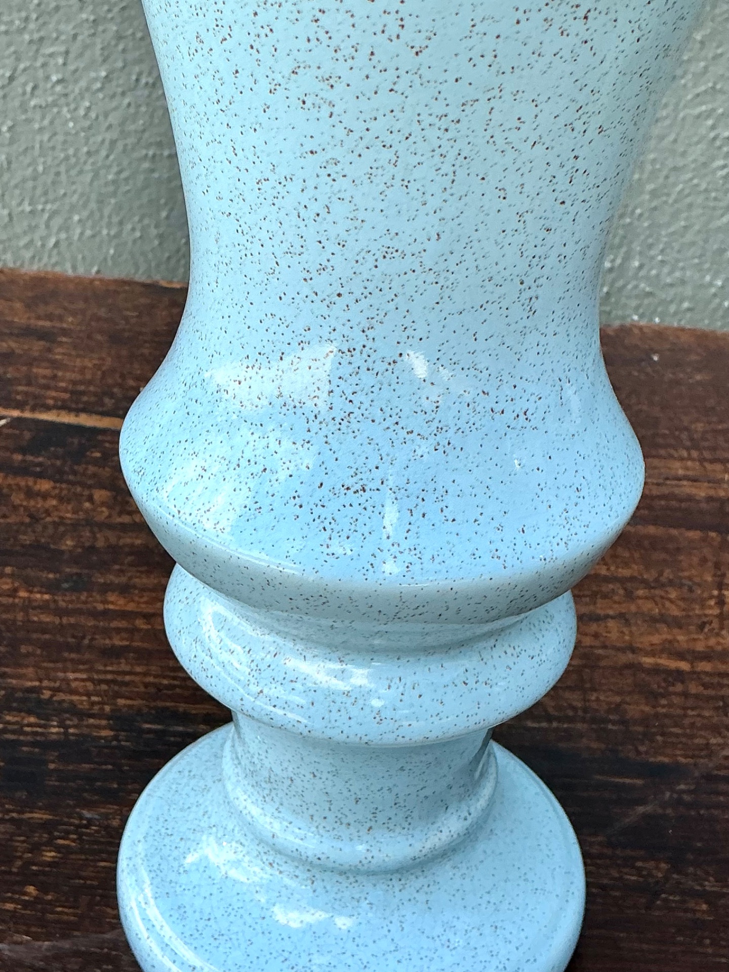 Vintage Speckled Blue Ceramic Vase - Side view
