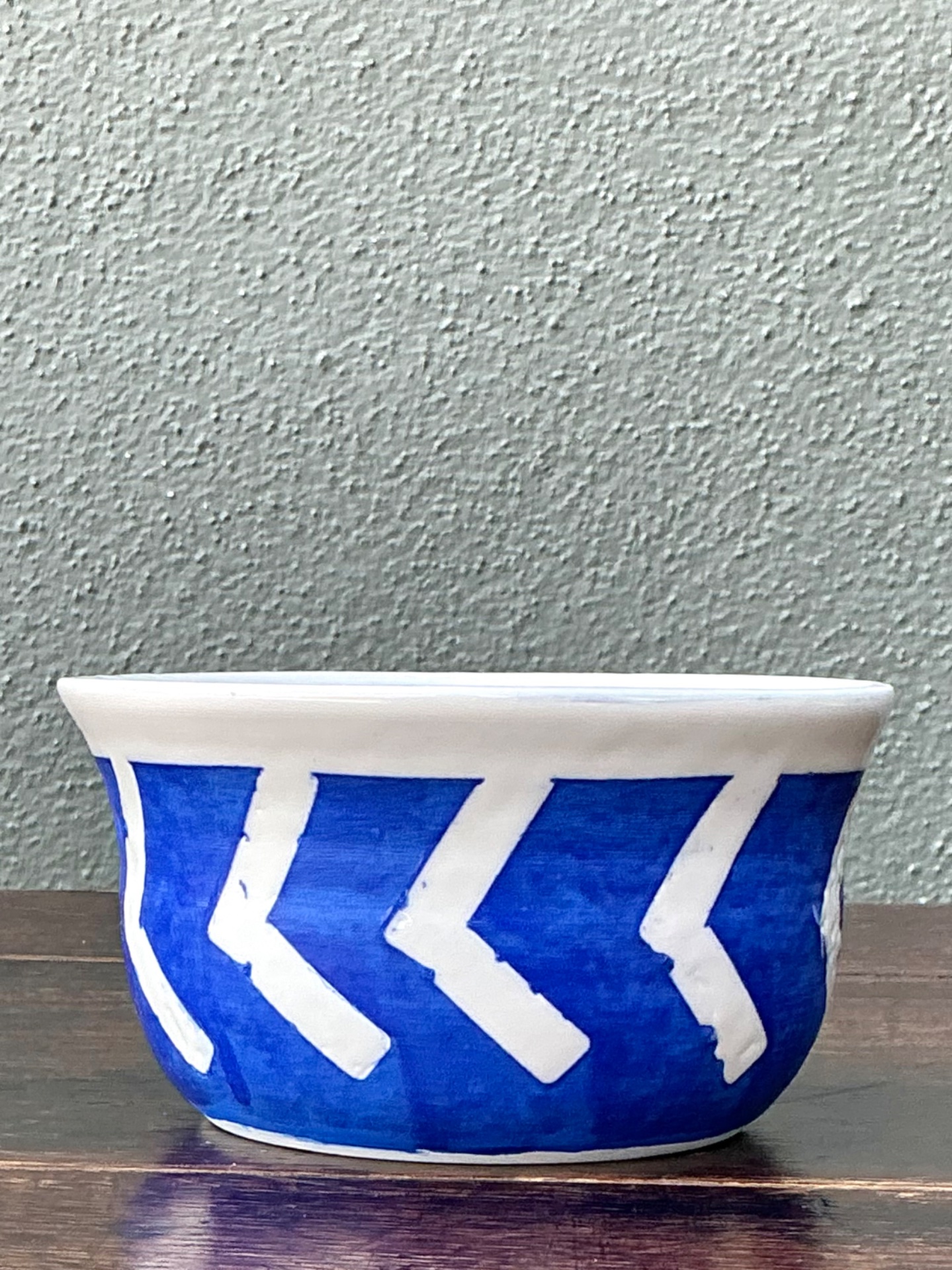 Hand-Painted Blue Geometric Ceramic Bowl - Back view
