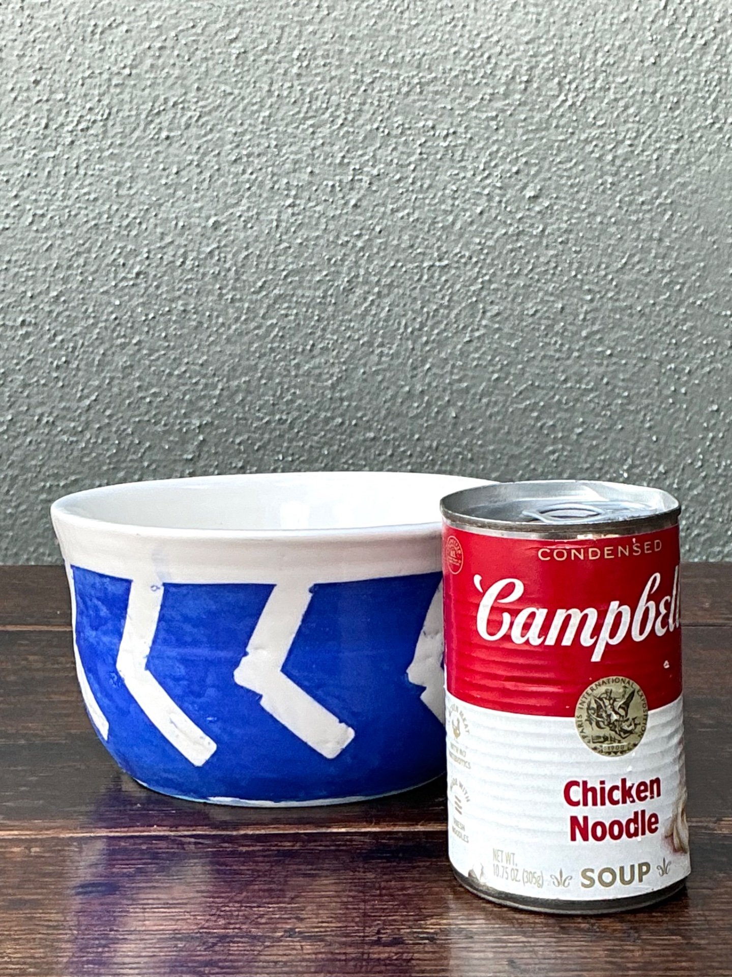 Hand-Painted Blue Geometric Ceramic Bowl - Back view