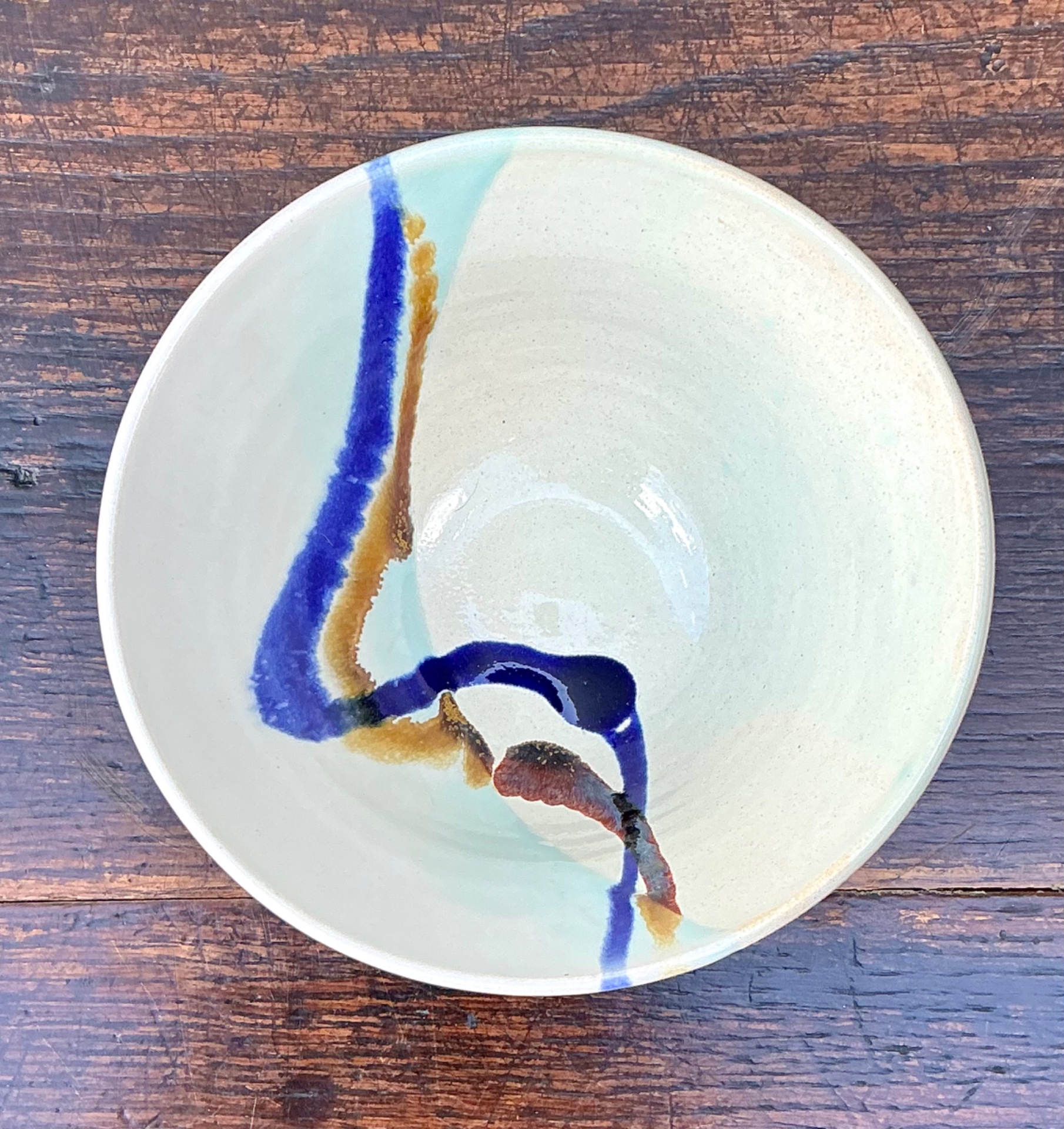Handcrafted Abstract Glazed Ceramic Bowl - Top view
