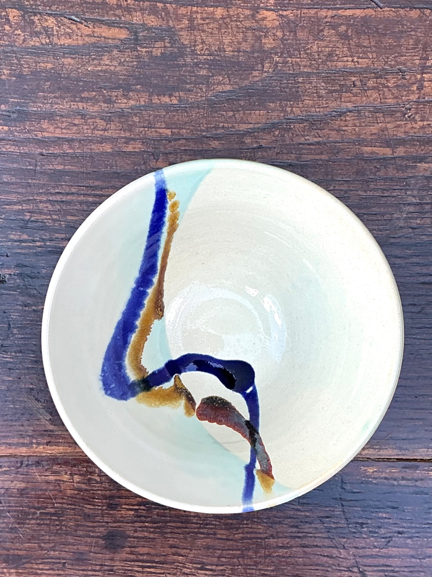 Handcrafted Abstract Glazed Ceramic Bowl - Side view