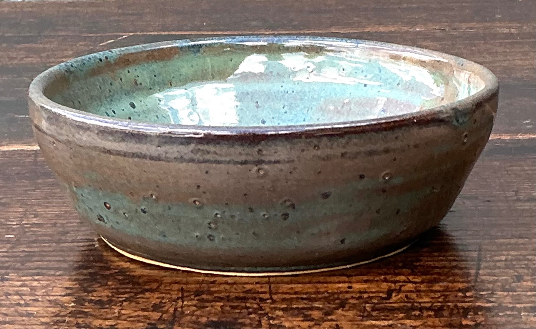 Handcrafted Speckled Green Ceramic Bowl - Side view