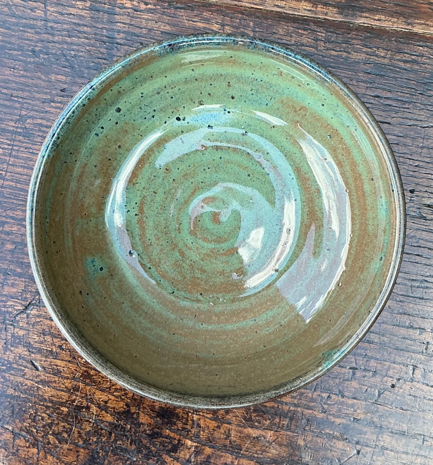 Handcrafted Speckled Green Ceramic Bowl - Top view