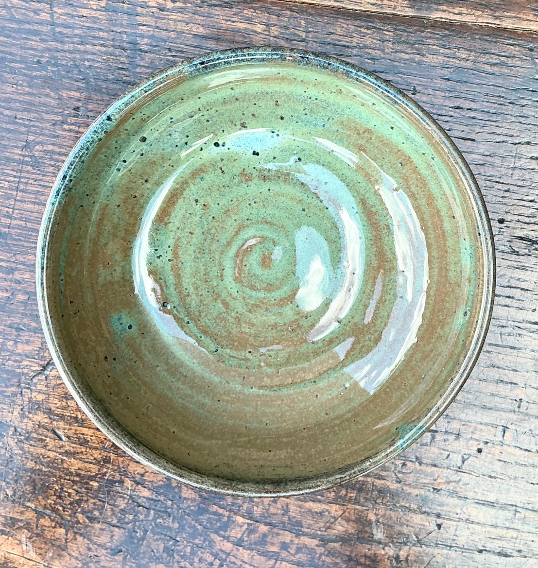 Handcrafted Speckled Green Ceramic Bowl - Side view