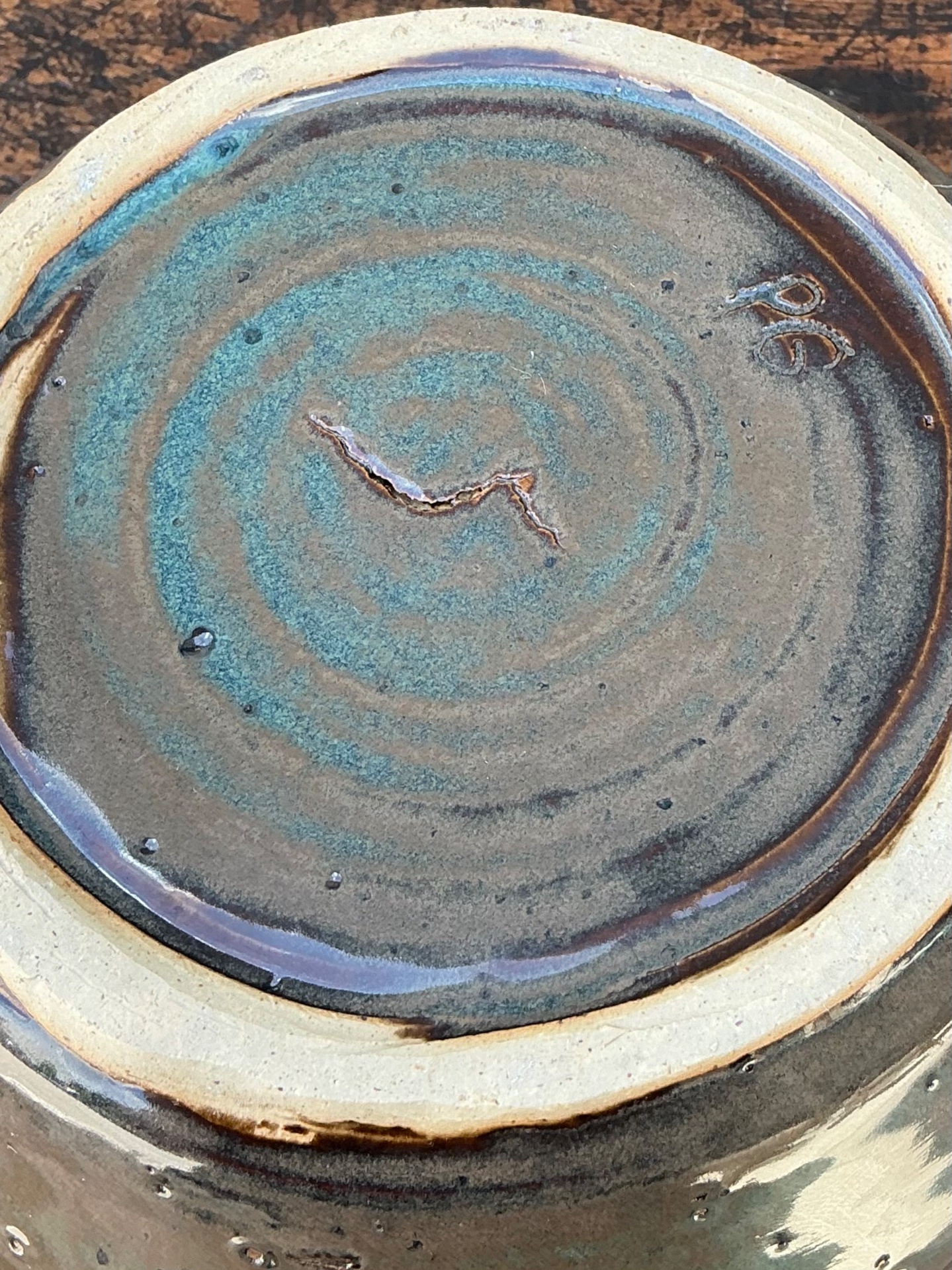 Handcrafted Speckled Green Ceramic Bowl - Top view