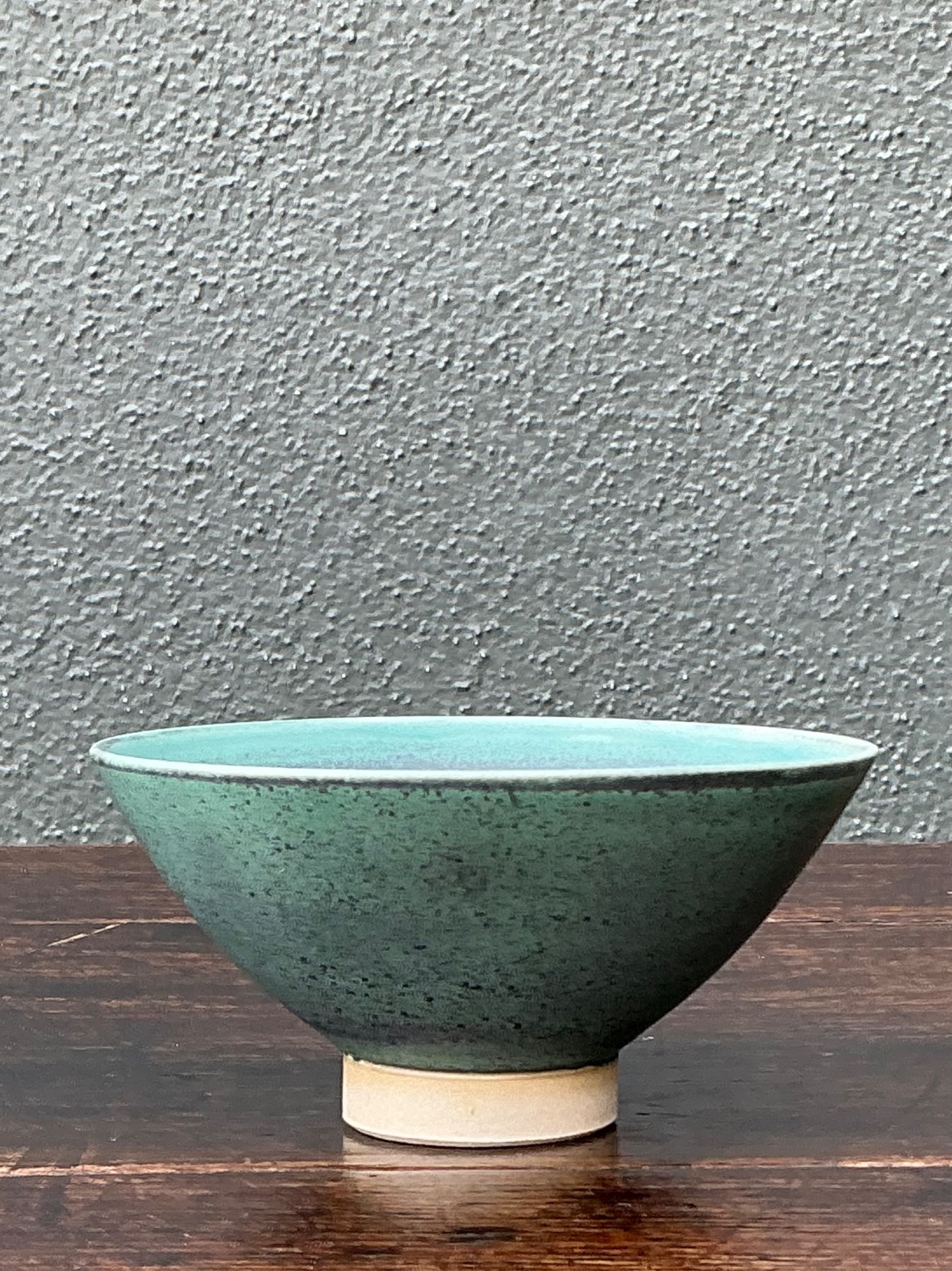 Handcrafted Speckled Green Ceramic Bowl - Side view