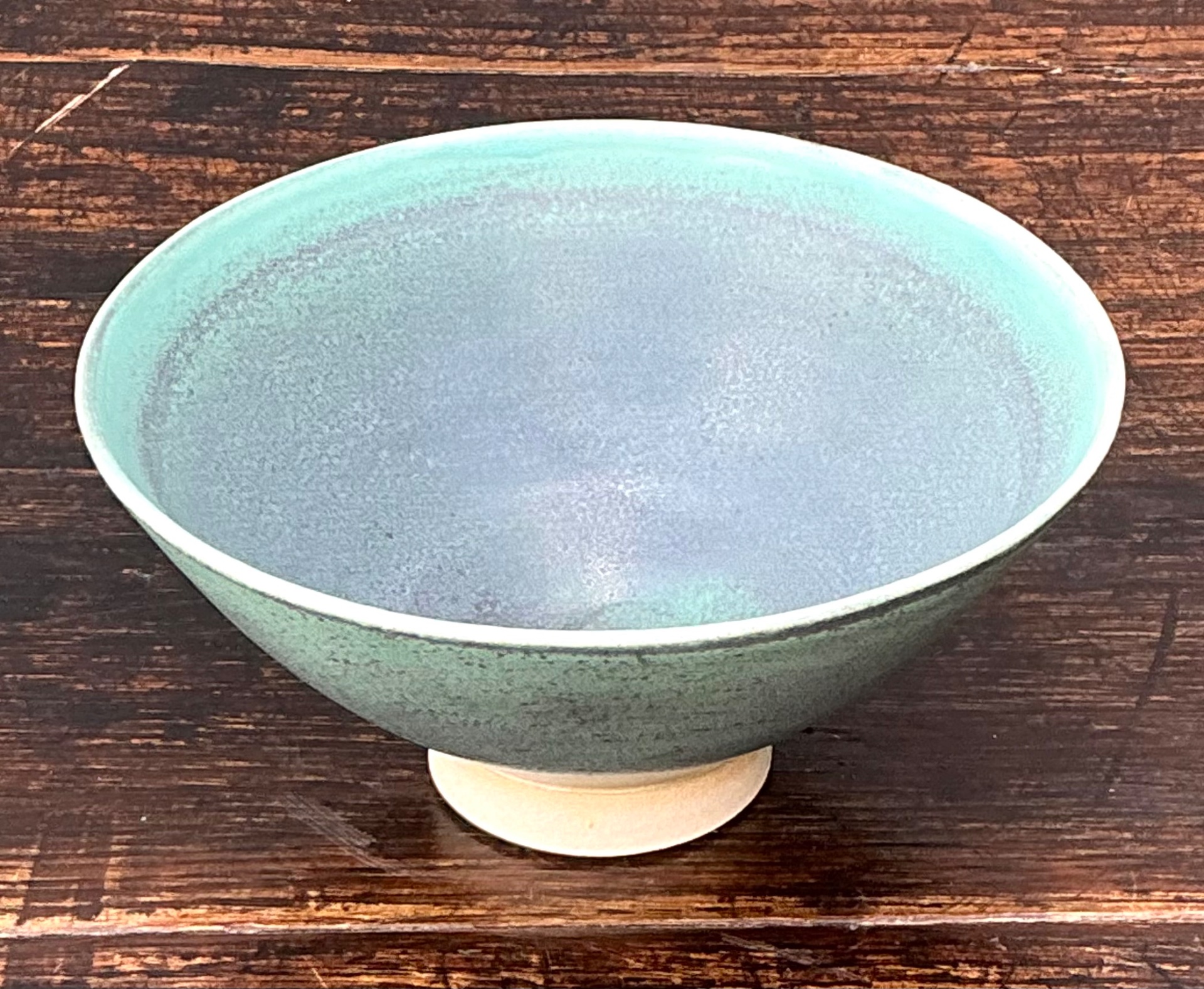 Handcrafted Speckled Green Ceramic Bowl - Back view
