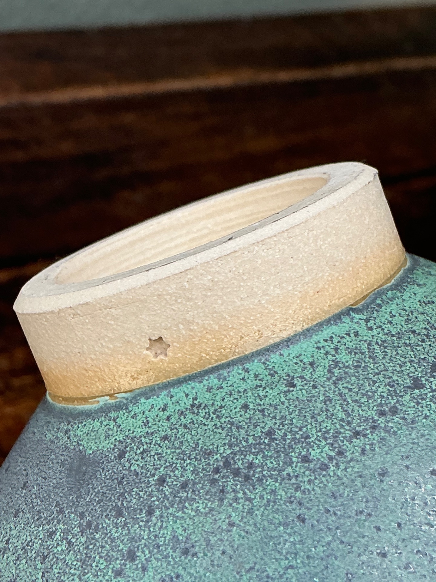 Handcrafted Speckled Green Ceramic Bowl - Top view