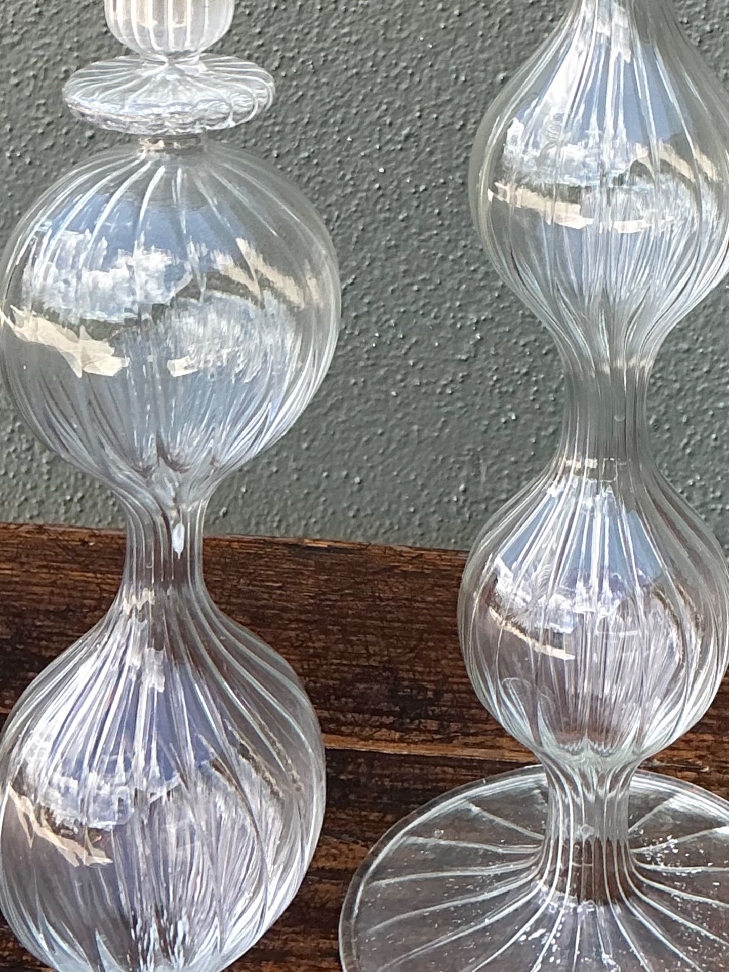 Vintage Ribbed Glass Candlestick Set - Back view