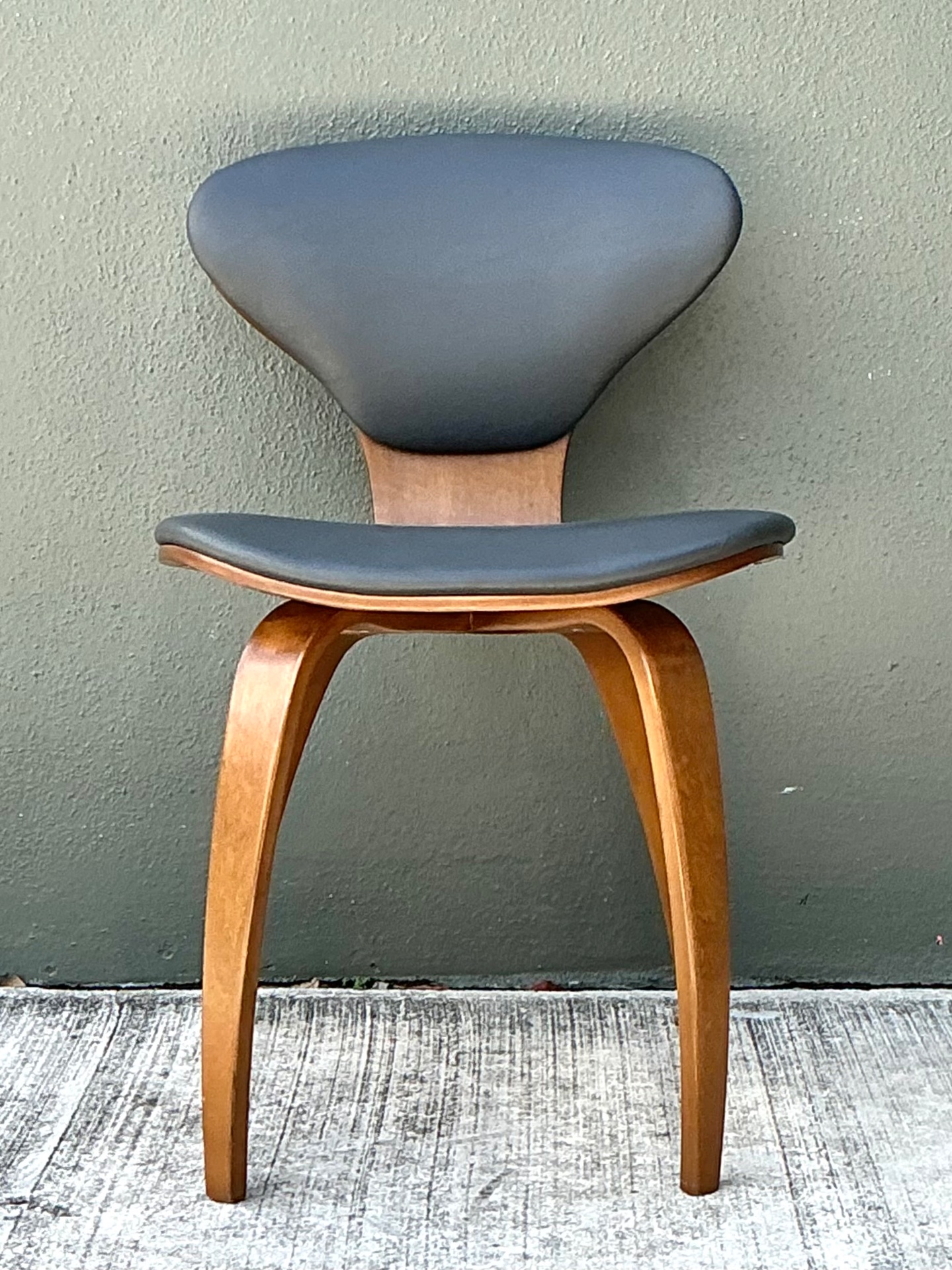 Vintage Wood and Leather Cherner Dining Chair - Side view