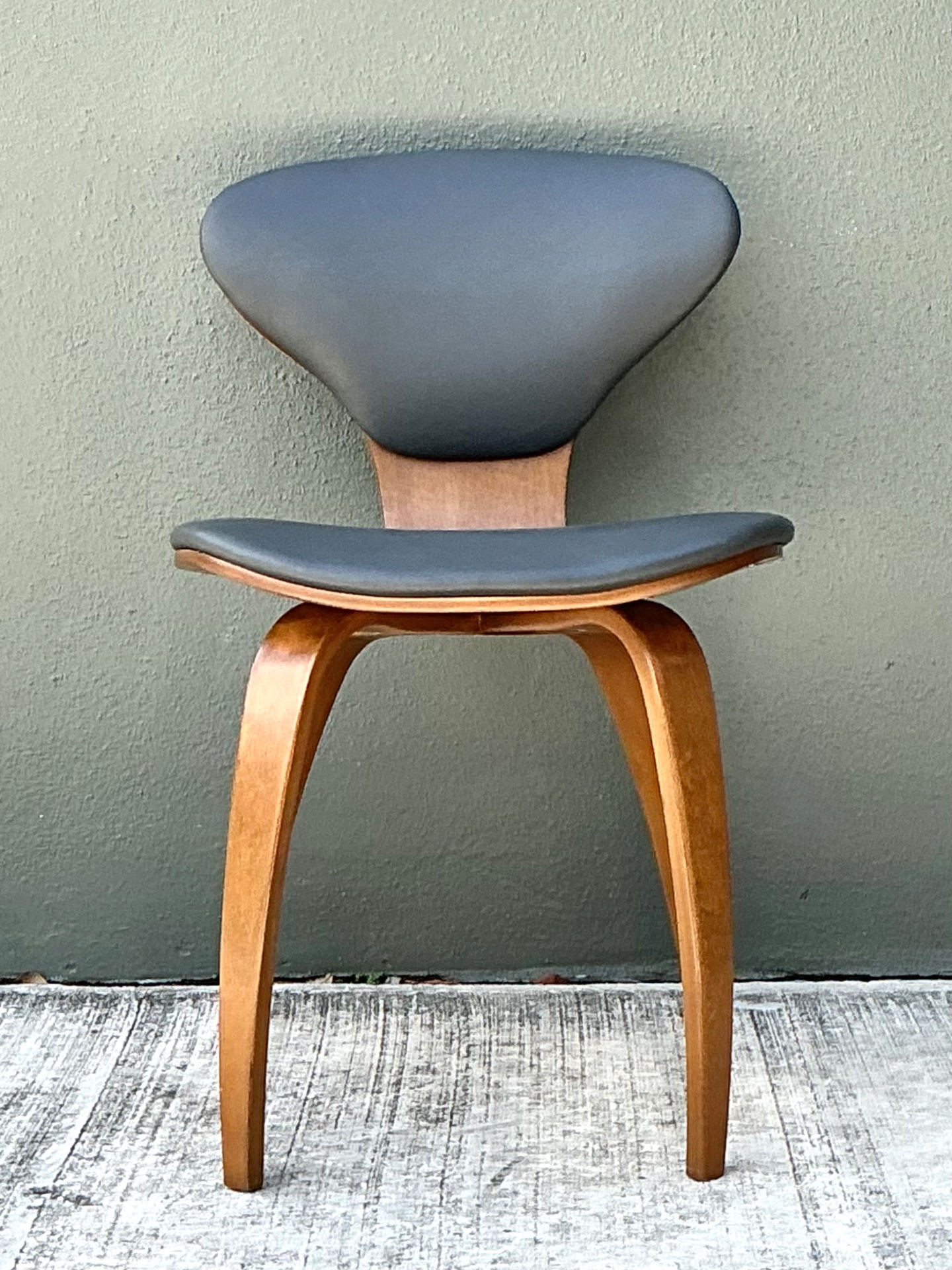 Vintage Wood and Leather Cherner Dining Chair - Back view