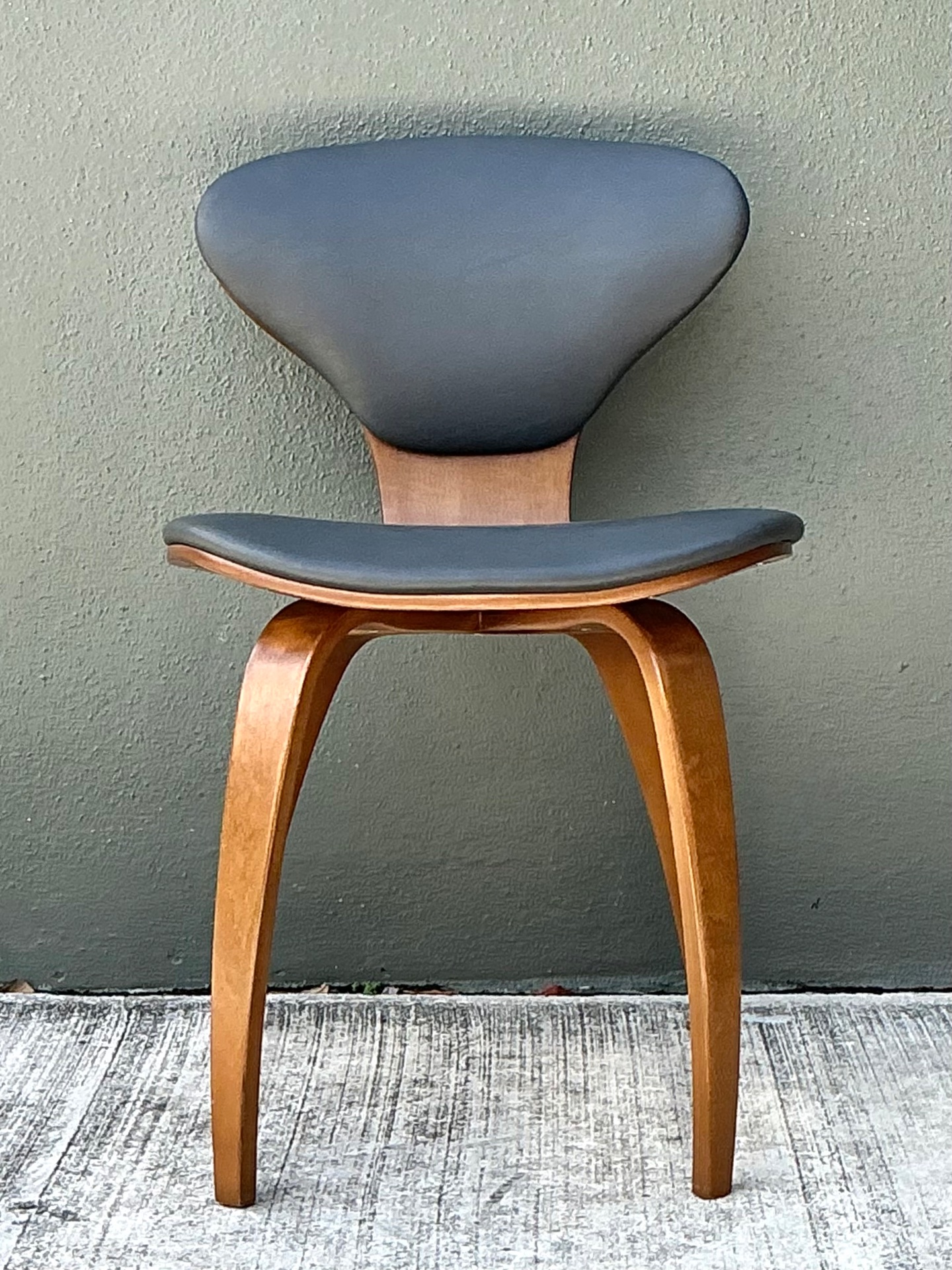 Vintage Wood and Leather Cherner Dining Chair - Side view