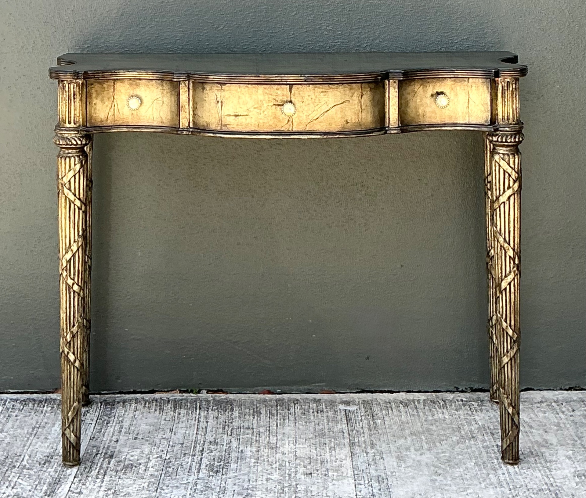 Vintage Mainland Smith Gold Finish Wood Console Table - Detail view