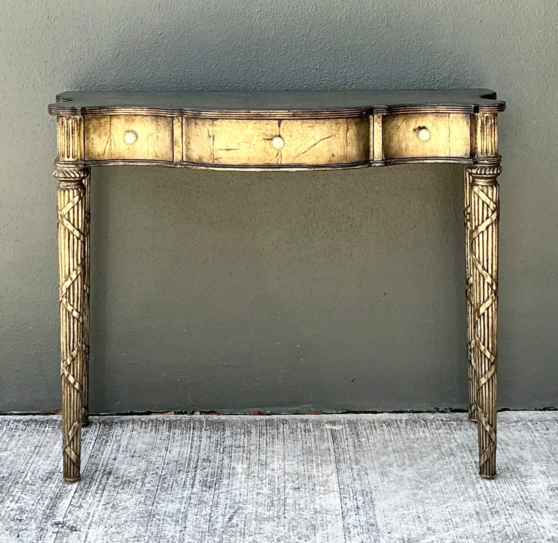 Vintage Mainland Smith Gold Finish Wood Console Table - Back view