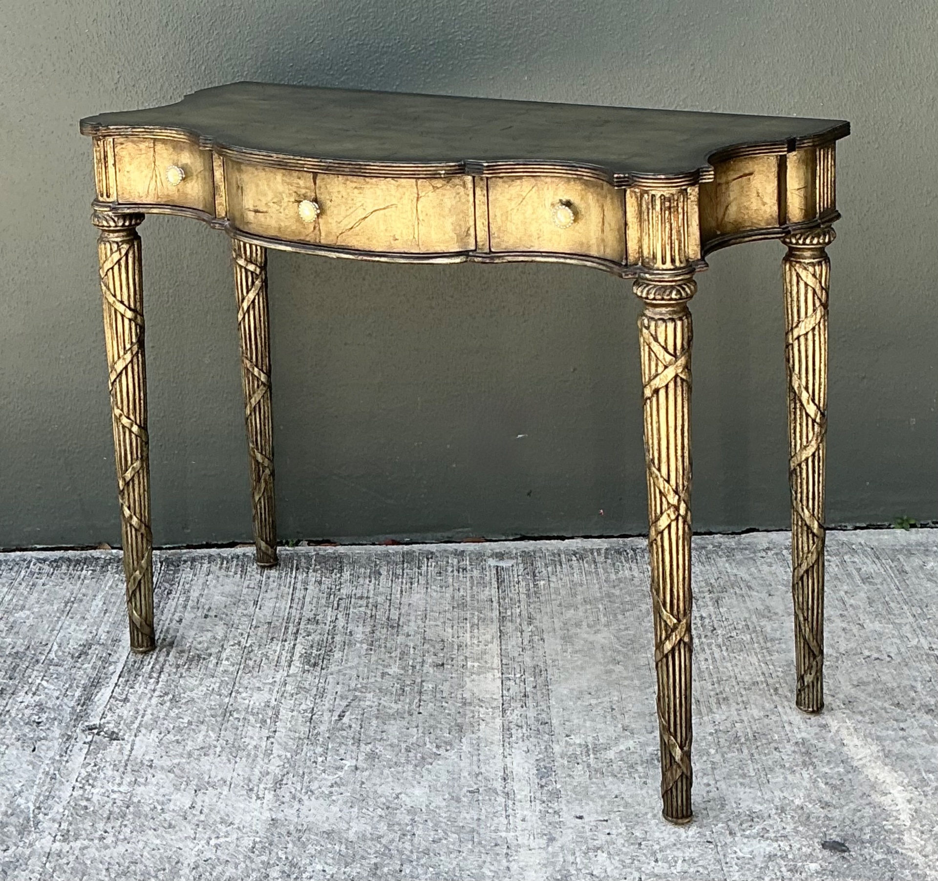Vintage Mainland Smith Gold Finish Wood Console Table - Side view