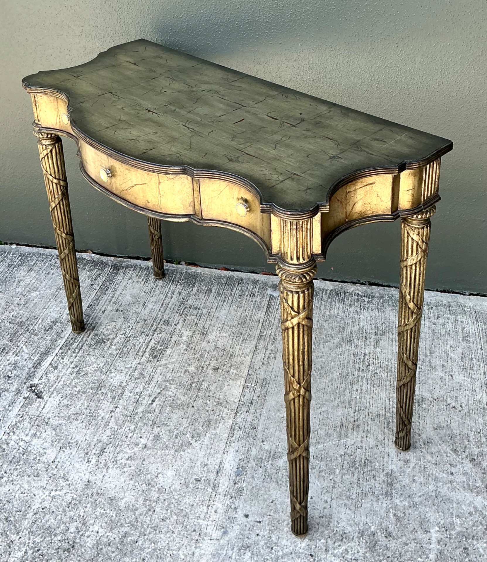 Vintage Mainland Smith Gold Finish Wood Console Table - Top view