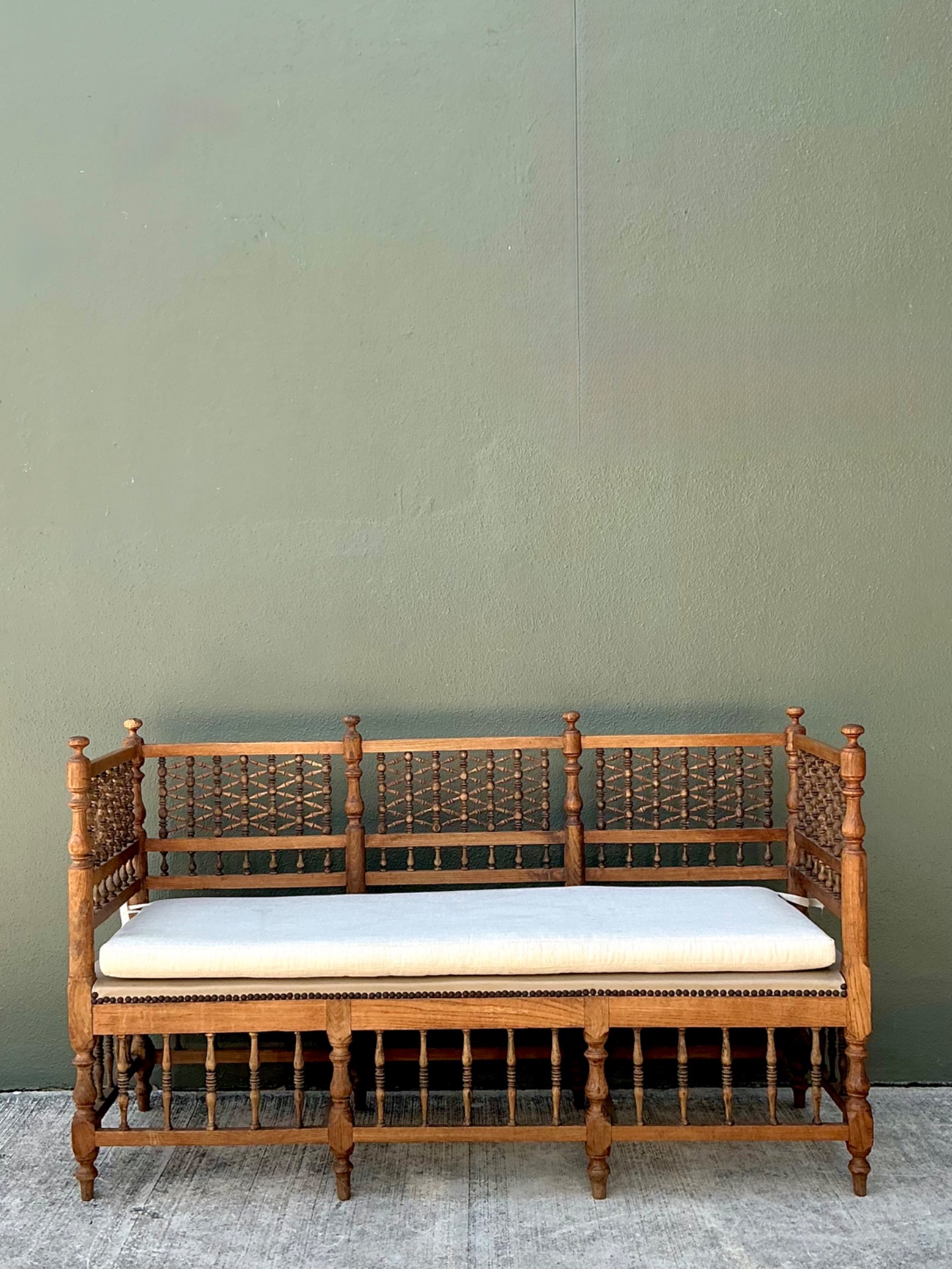 Vintage Carved Wood Spindle Bench - Back view