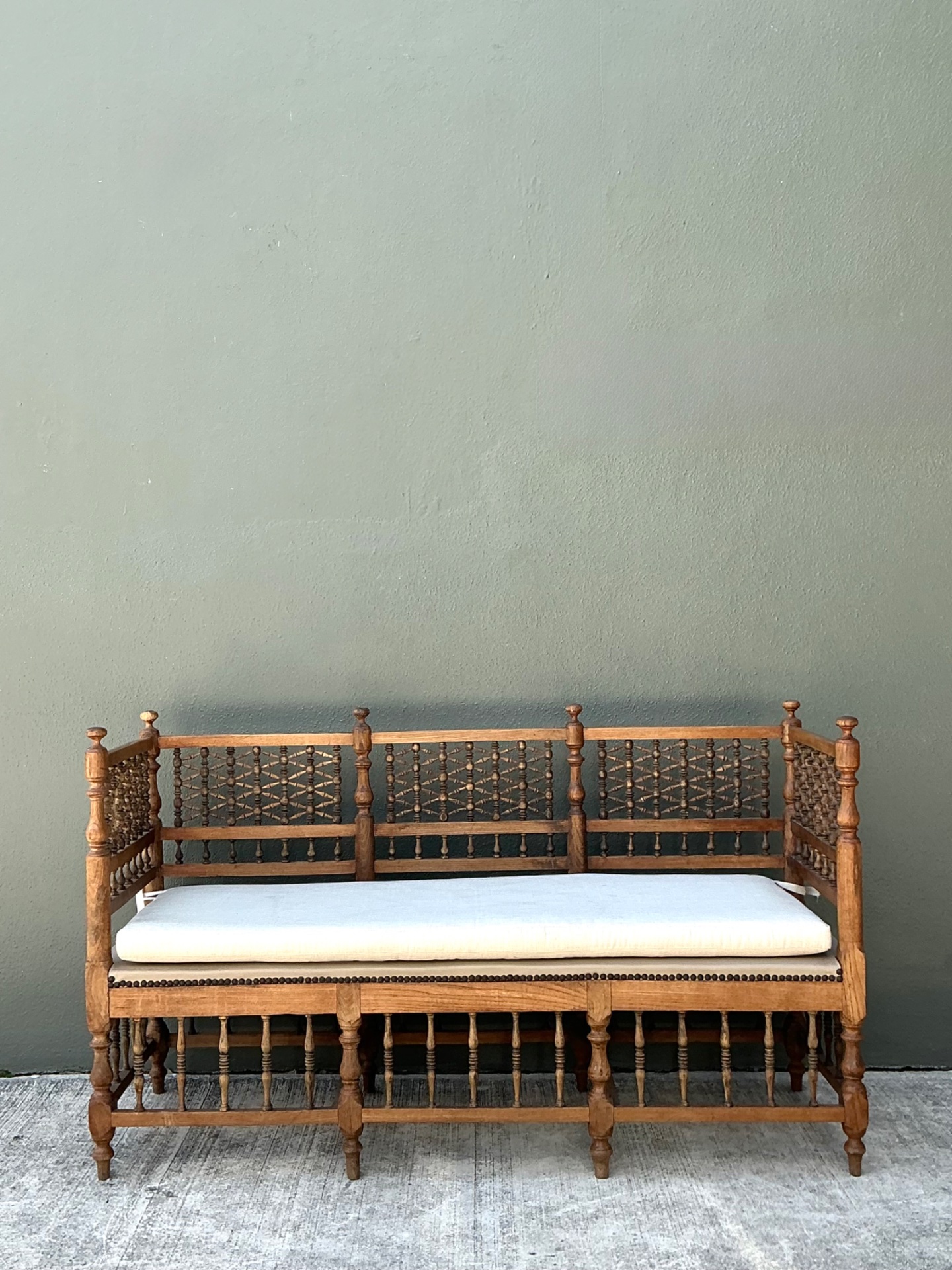 Vintage Carved Wood Spindle Bench - Back view