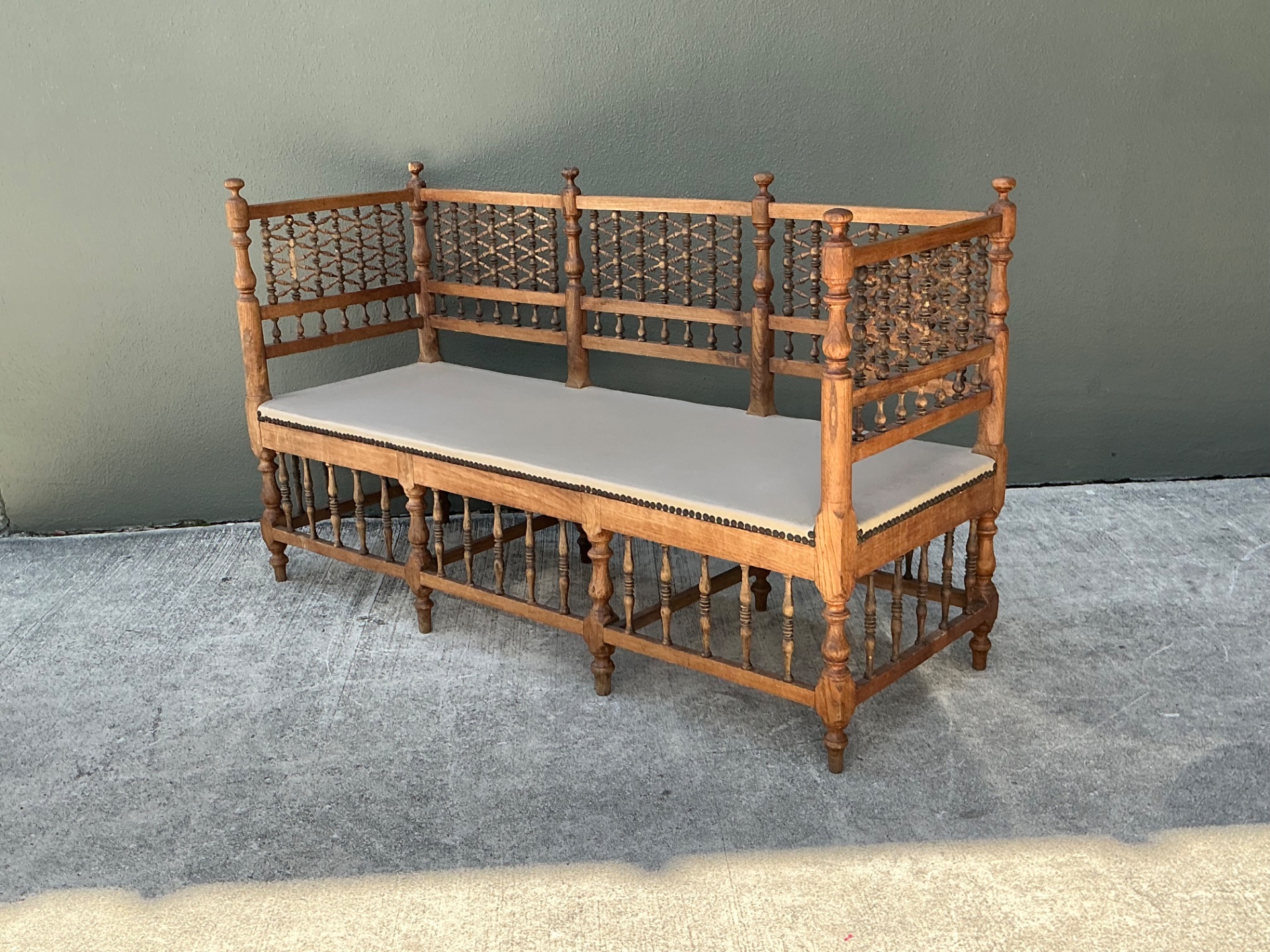 Vintage Carved Wood Spindle Bench - Top view