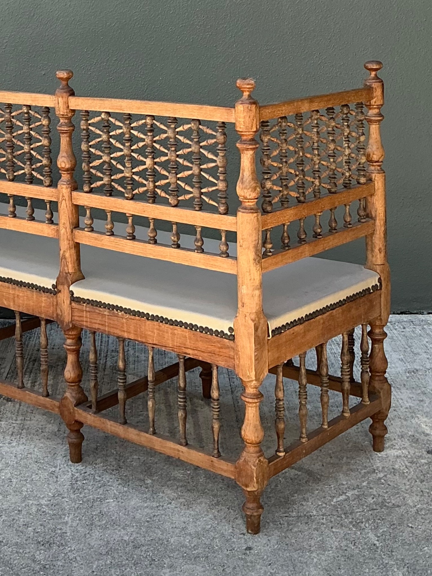 Vintage Carved Wood Spindle Bench - Detail view