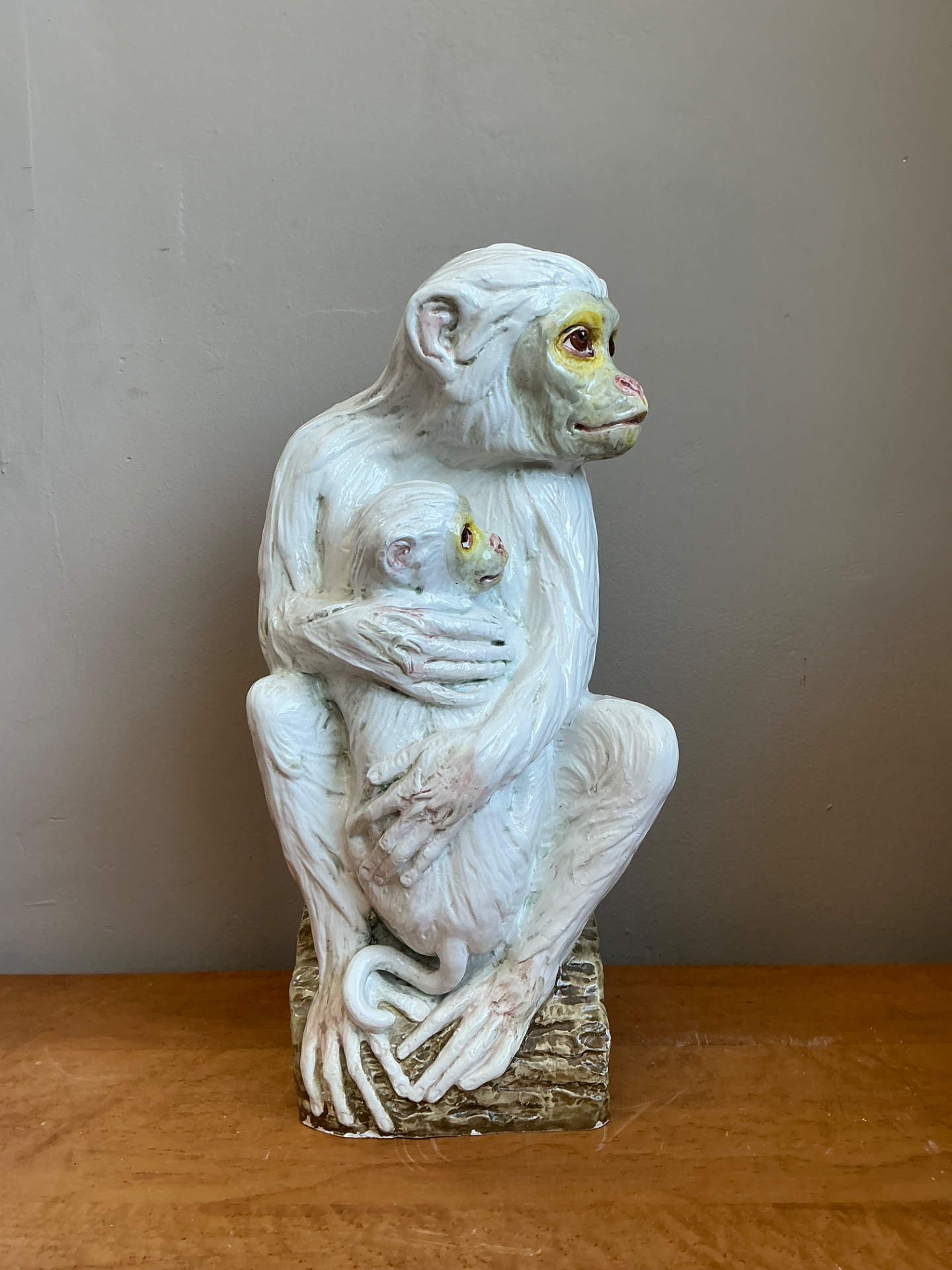 Vintage Italian Glazed Ceramic Monkey And Baby - Top view