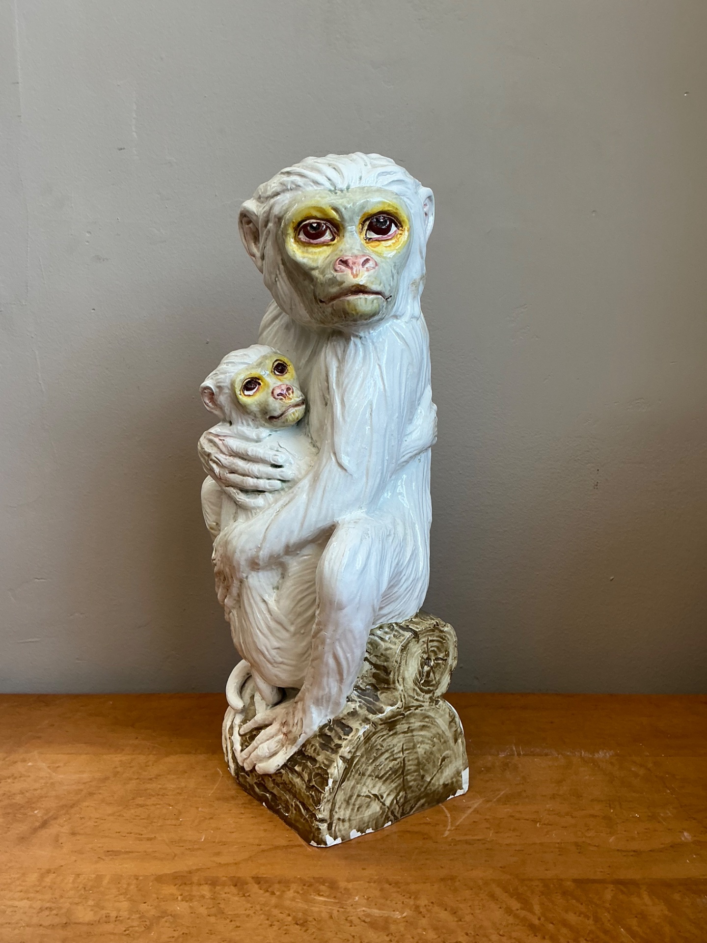 Vintage Italian Glazed Ceramic Monkey And Baby - Detail view