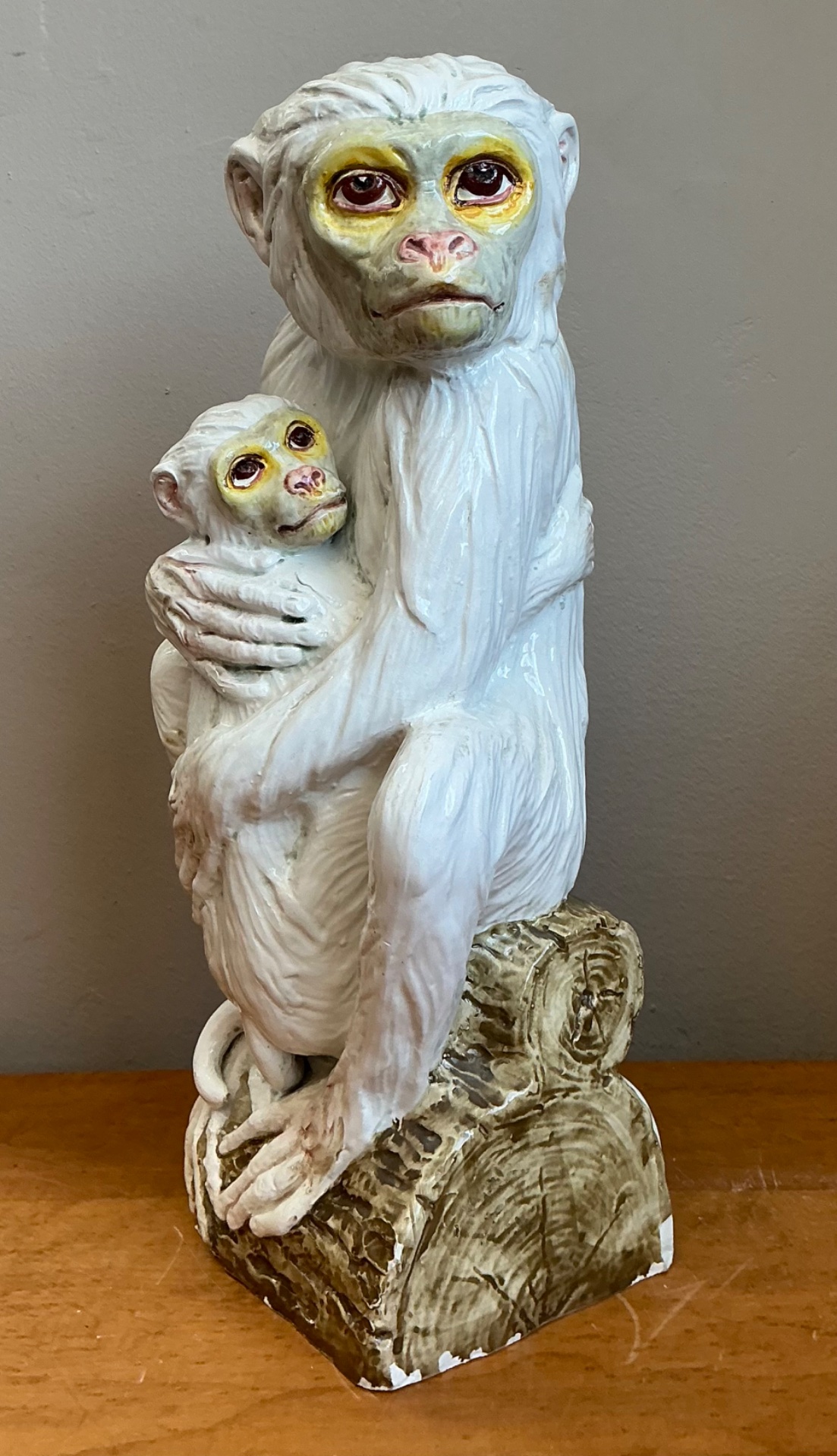 Vintage Italian Glazed Ceramic Monkey And Baby - Back view