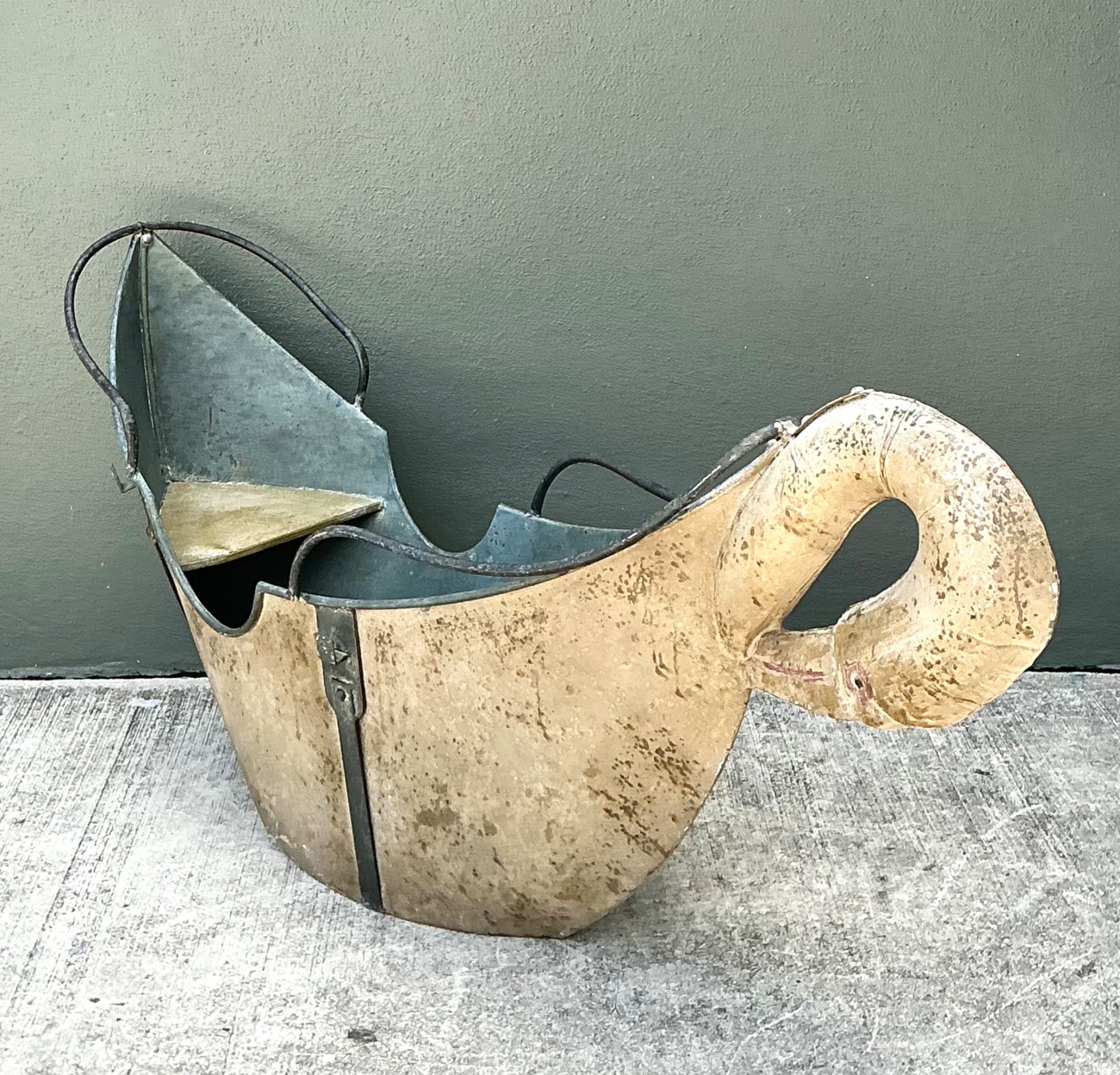 Vintage Distressed Metal Carousel Swan - Side view