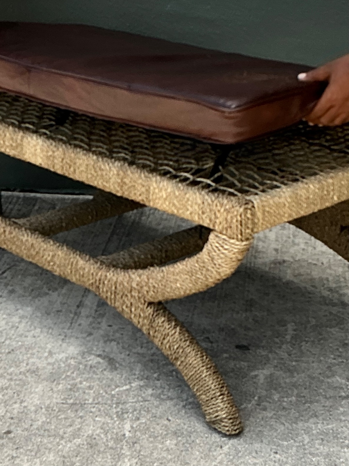 Vintage Rattan and Leather Bench - Top view