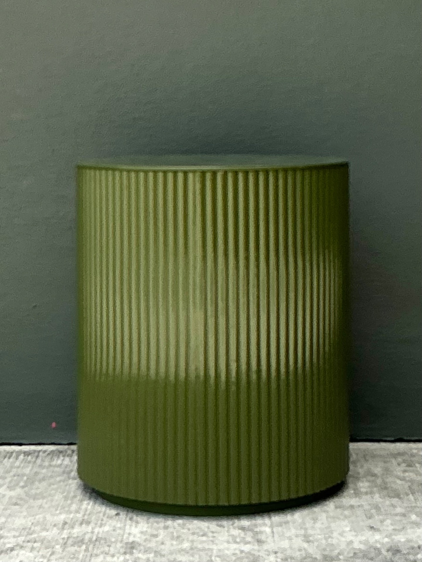 Vintage Green Lacquered Drum Storage Table - Back view