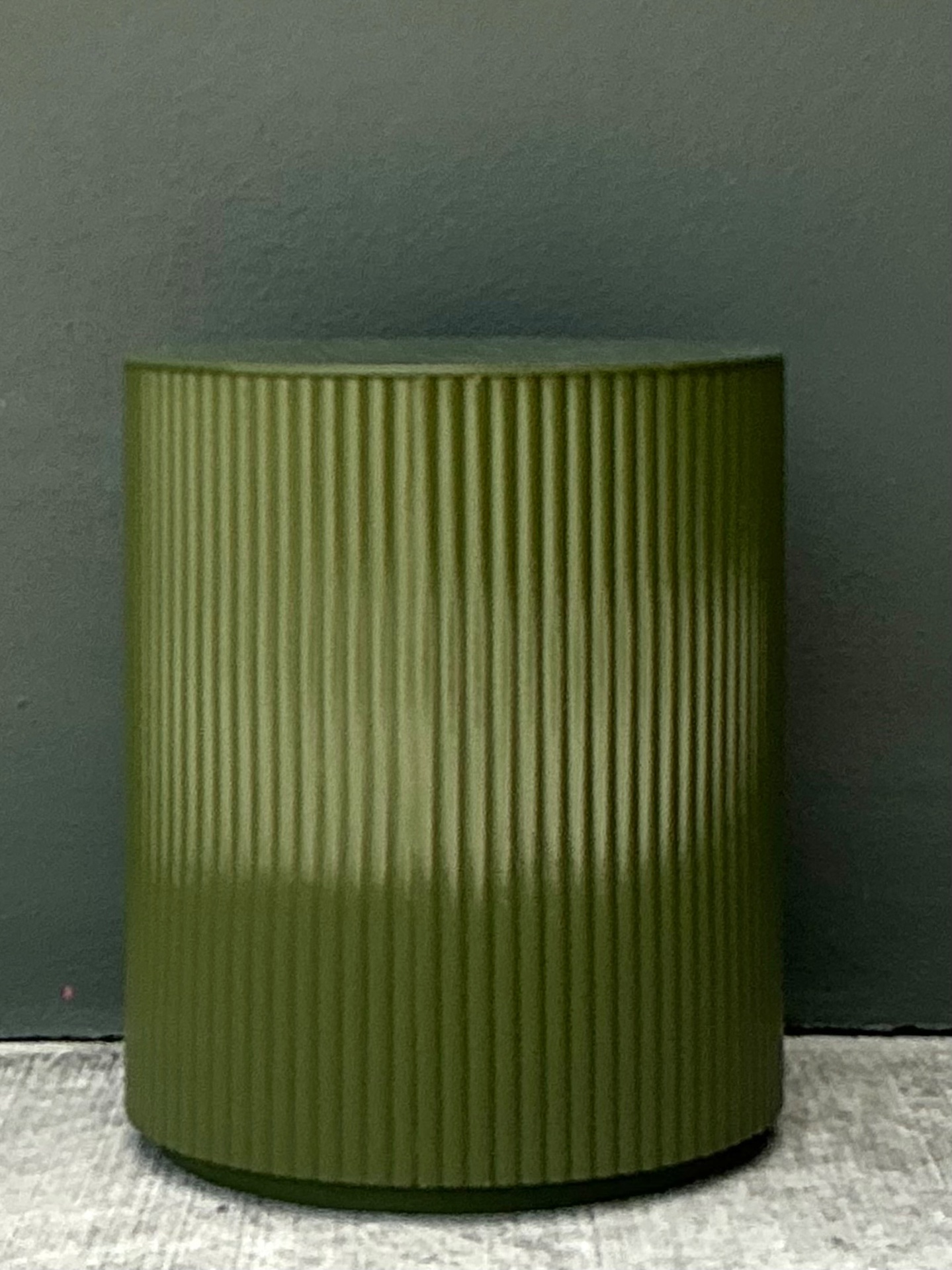 Vintage Green Lacquered Drum Storage Table - Side view