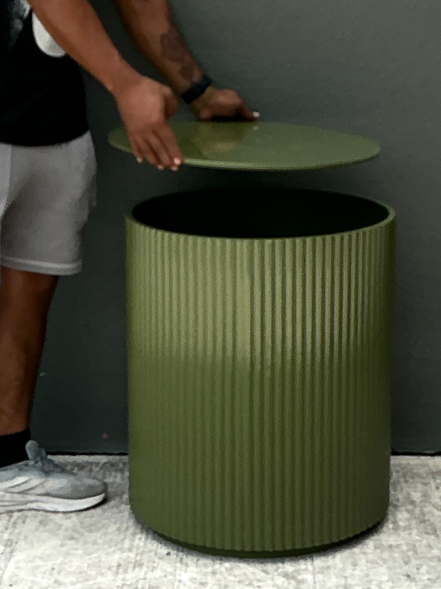 Vintage Green Lacquered Drum Storage Table - Top view