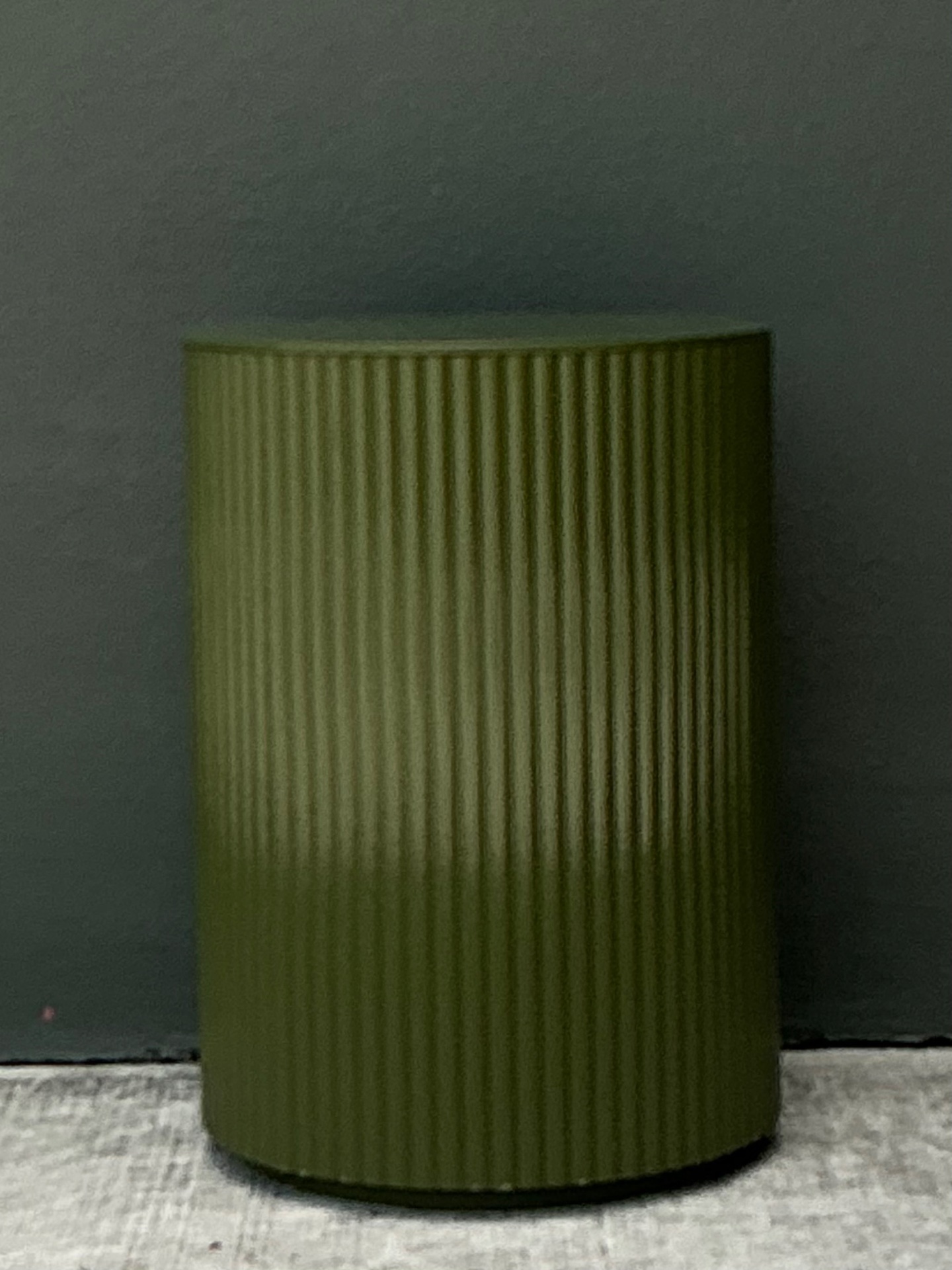 Vintage Green Lacquered Drum Side Storage Table - Side view
