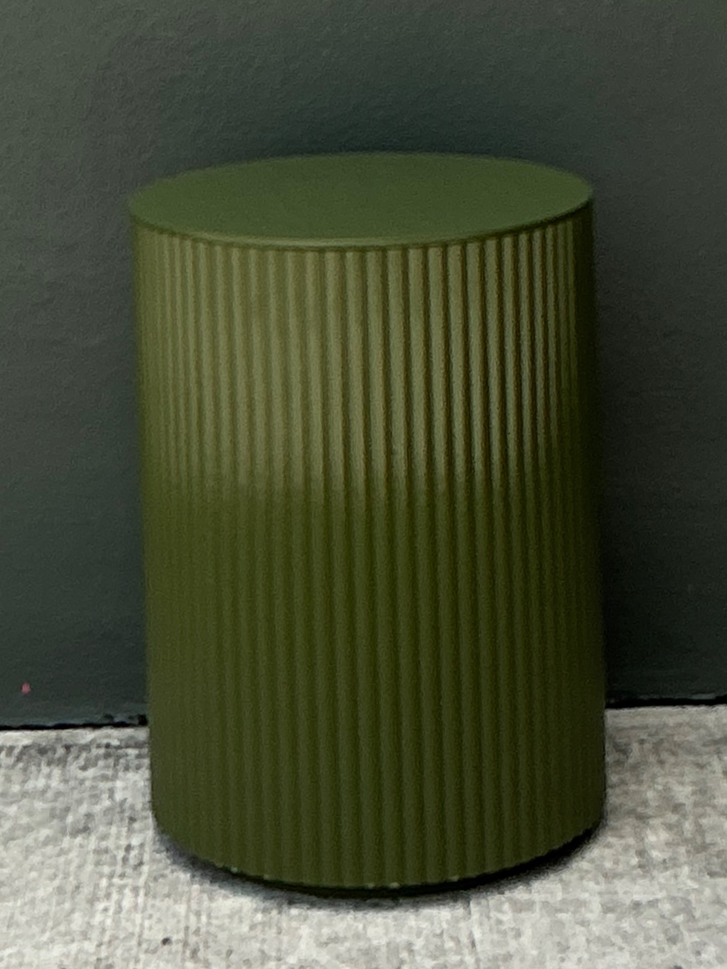 Vintage Green Lacquered Drum Side Storage Table - Top view