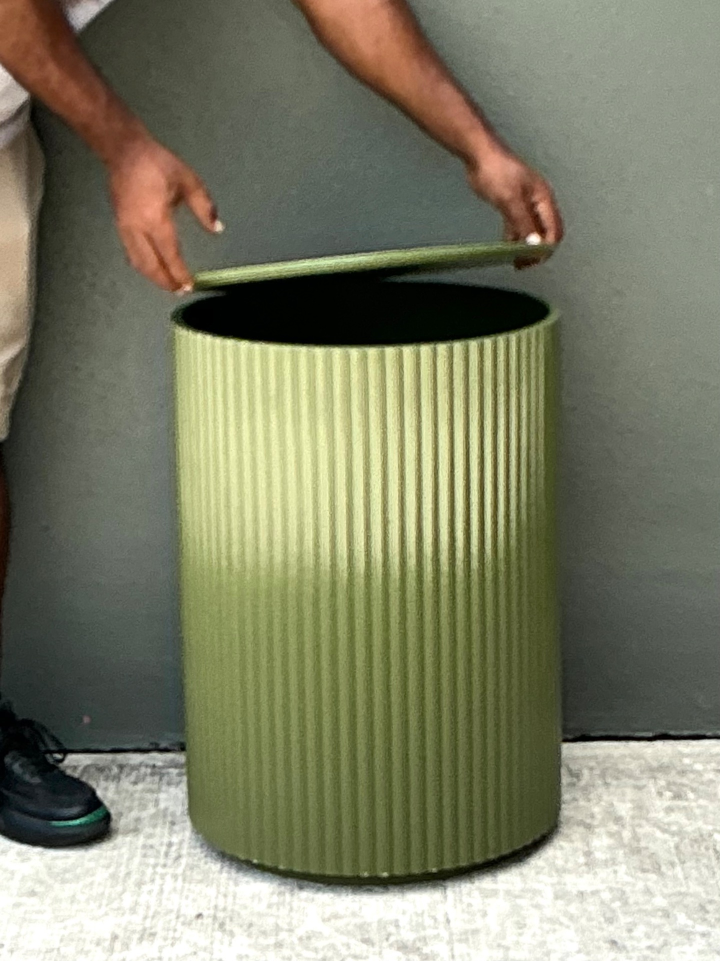 Vintage Green Lacquered Drum Side Storage Table - Back view
