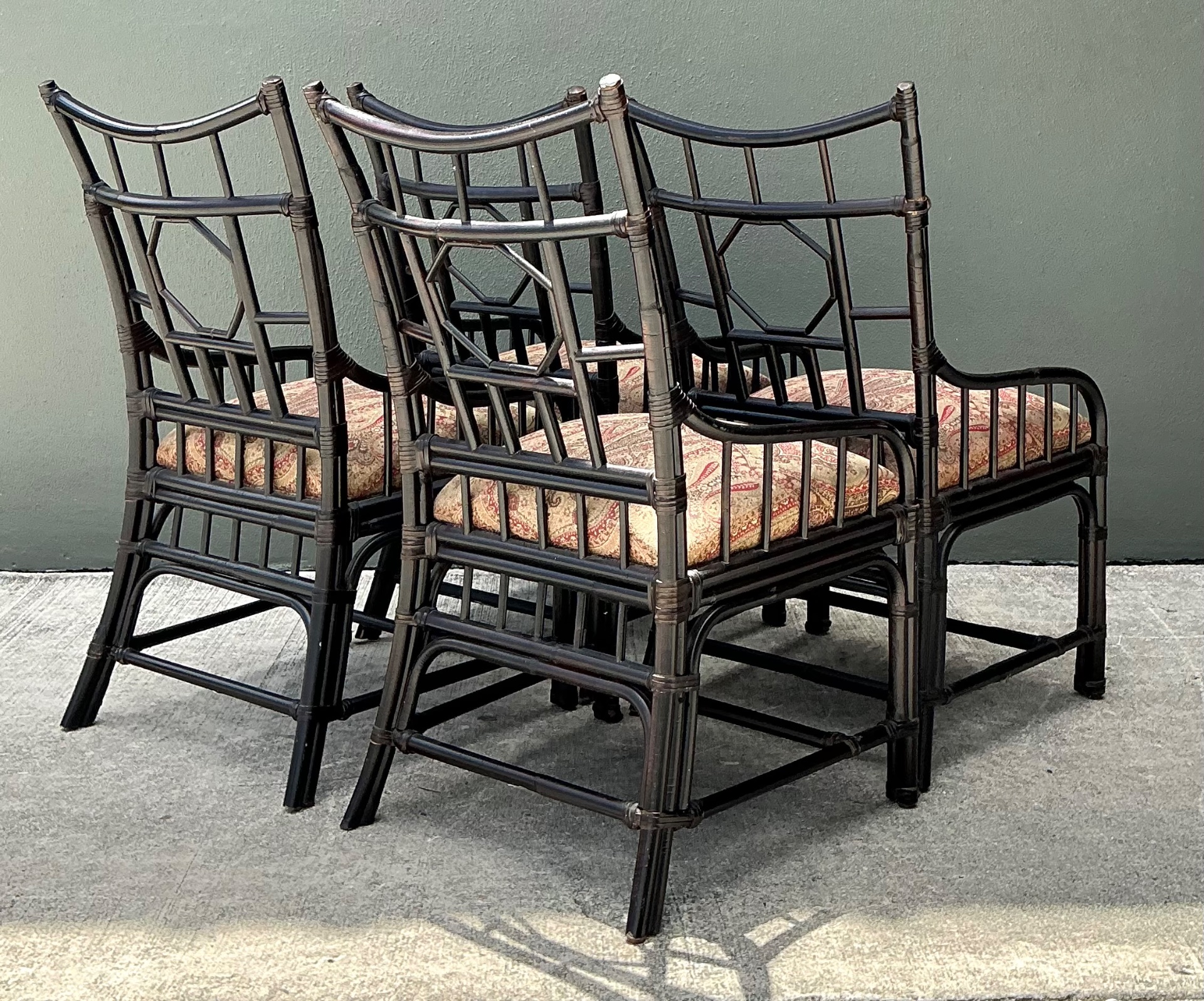 Vintage Palecek Medallion Back Rattan Chairs - Set Of 4 - Side view