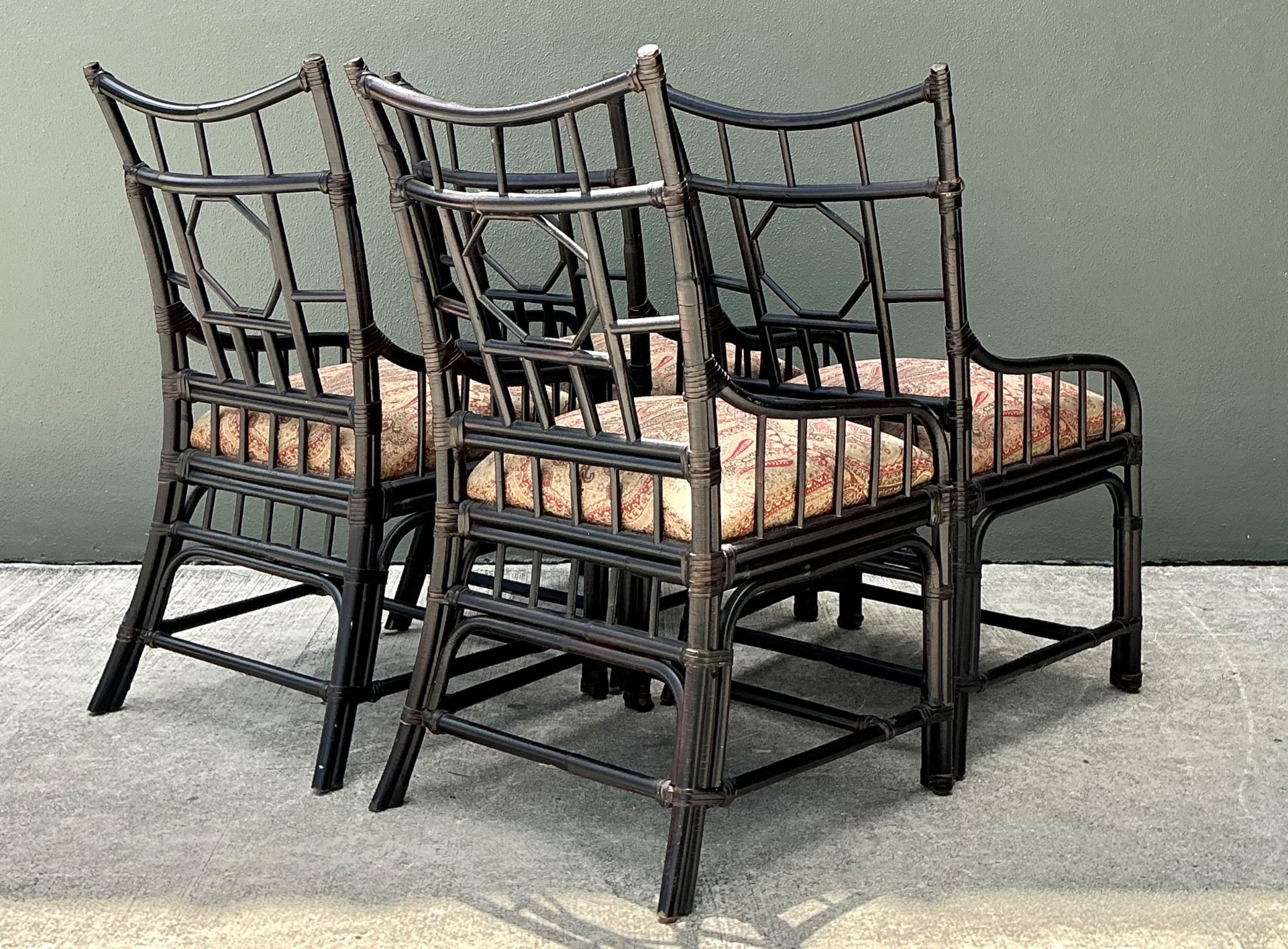 Vintage Palecek Medallion Back Rattan Chairs - Set Of 4 - Top view