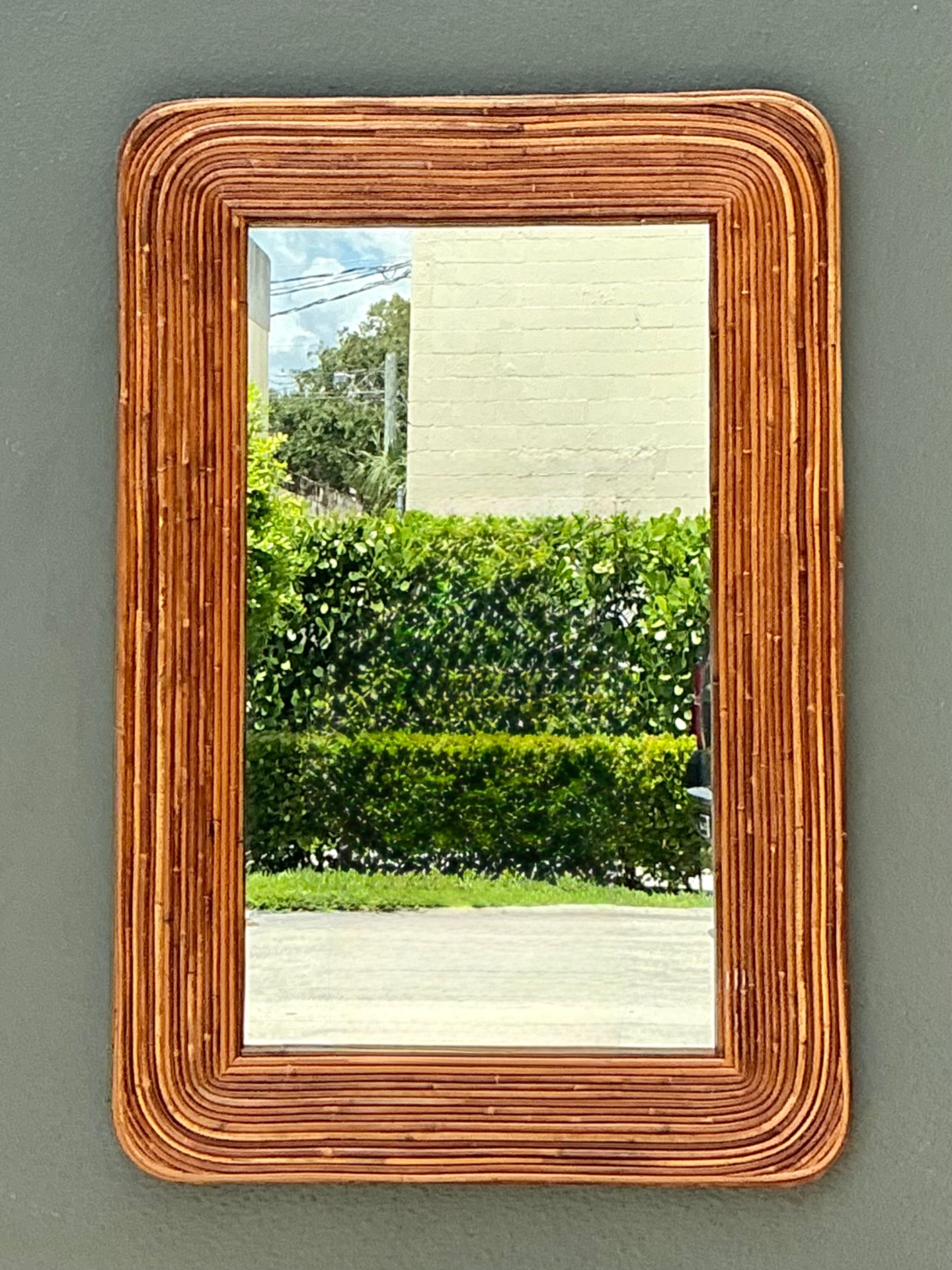 Vintage Pencil Reed Mirror After Gabriella Crespi - Detail view