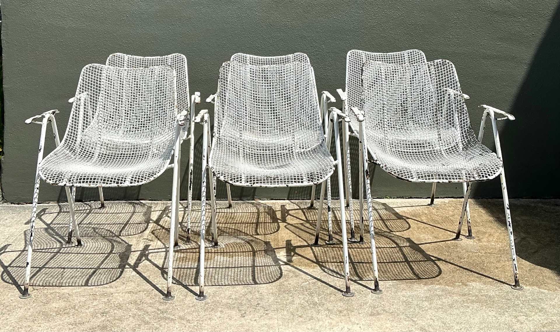 Vintage MCM Russell Woodard Wire Mesh Patio Chairs - Set of 6 - Side view