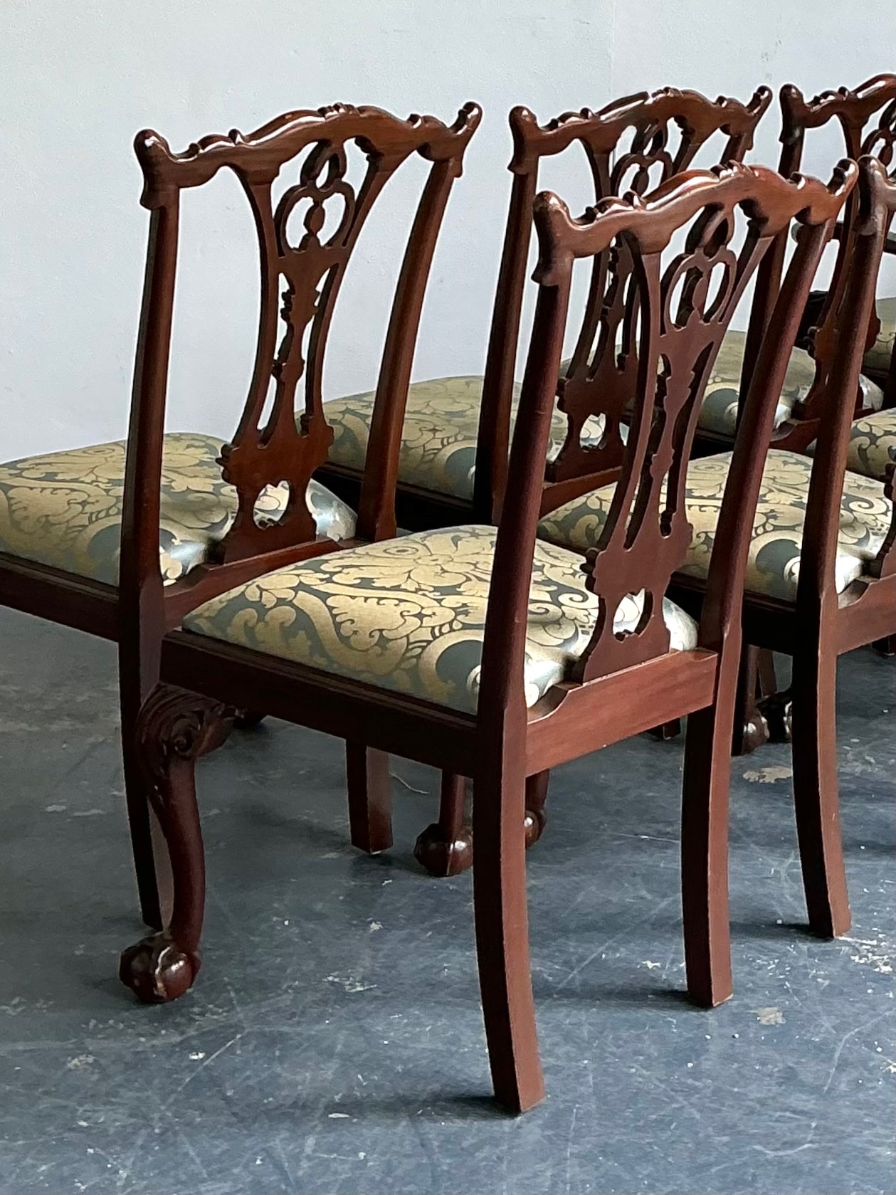 Vintage Ball and Claw Chippendale Dining Chairs In Fortuny - Set Of 8 - Side view